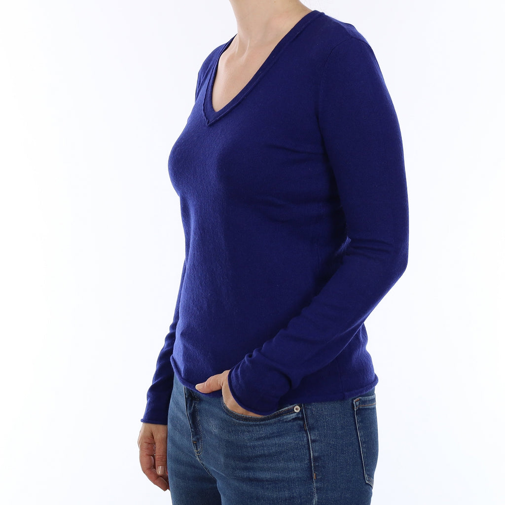 Indigo Blue Cashmere V Neck Jumper Small