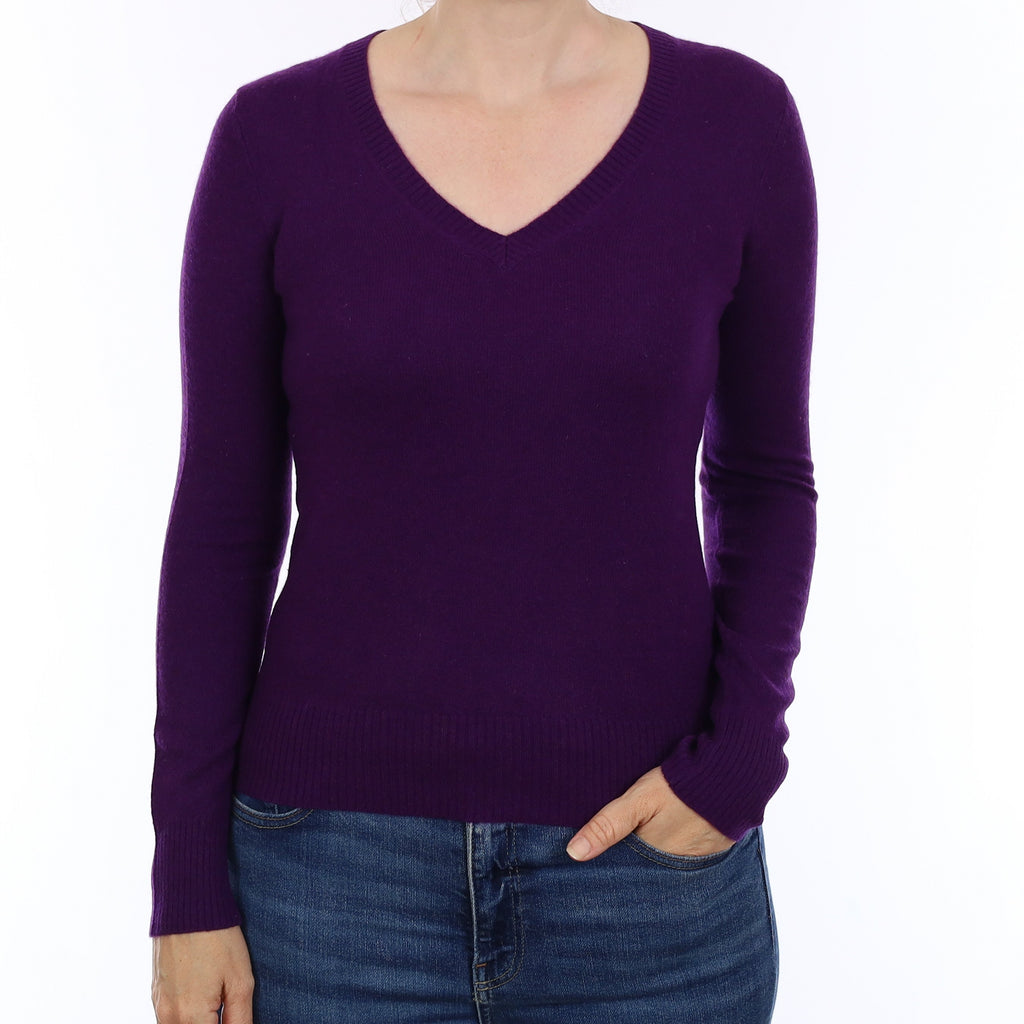 Regal Purple Cashmere V Neck Jumper Small