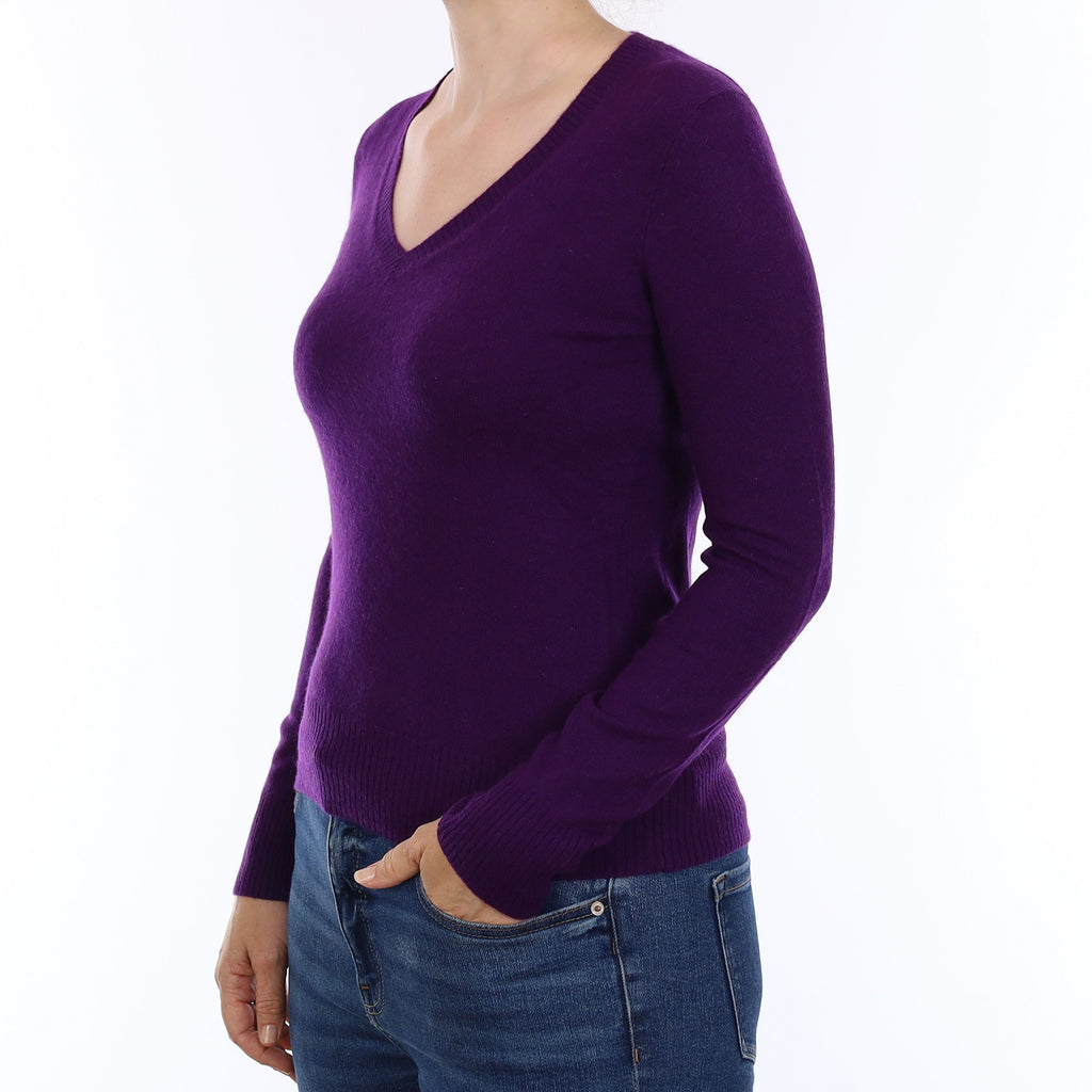 Regal Purple Cashmere V Neck Jumper Small