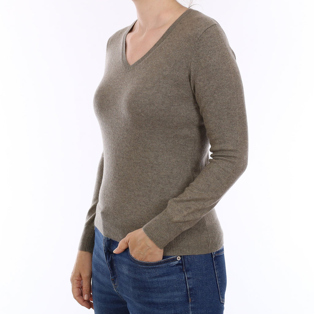 Khaki Green Cashmere V Neck Jumper Small