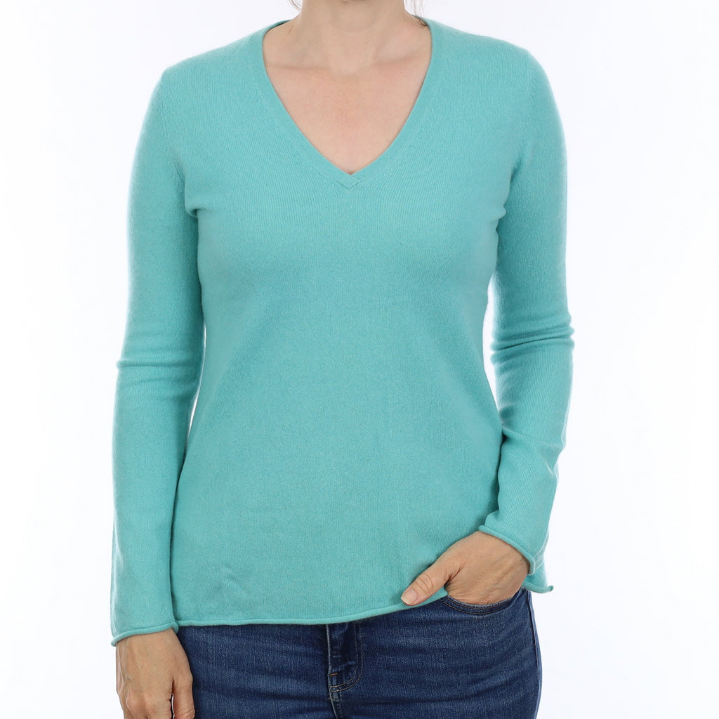 Aqua Blue Cashmere V Neck Jumper Small