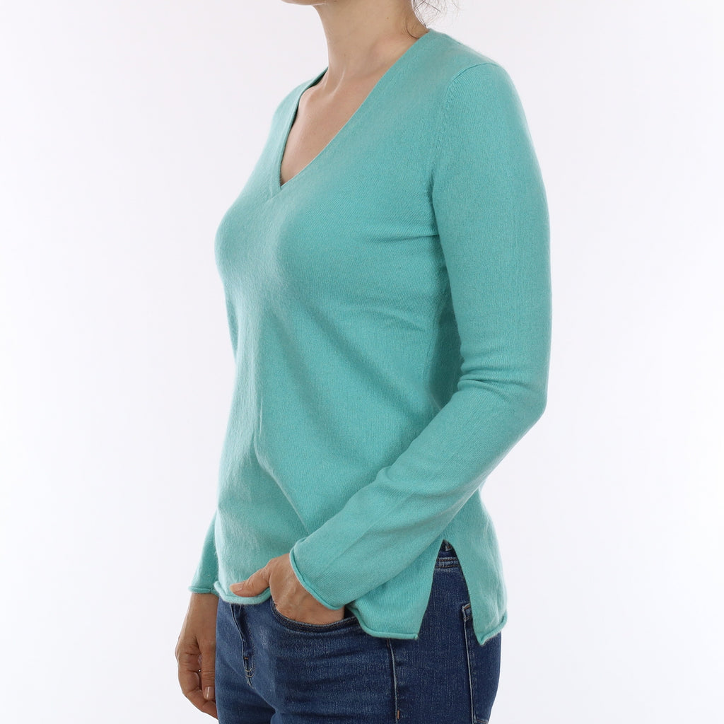 Aqua Blue Cashmere V Neck Jumper Small