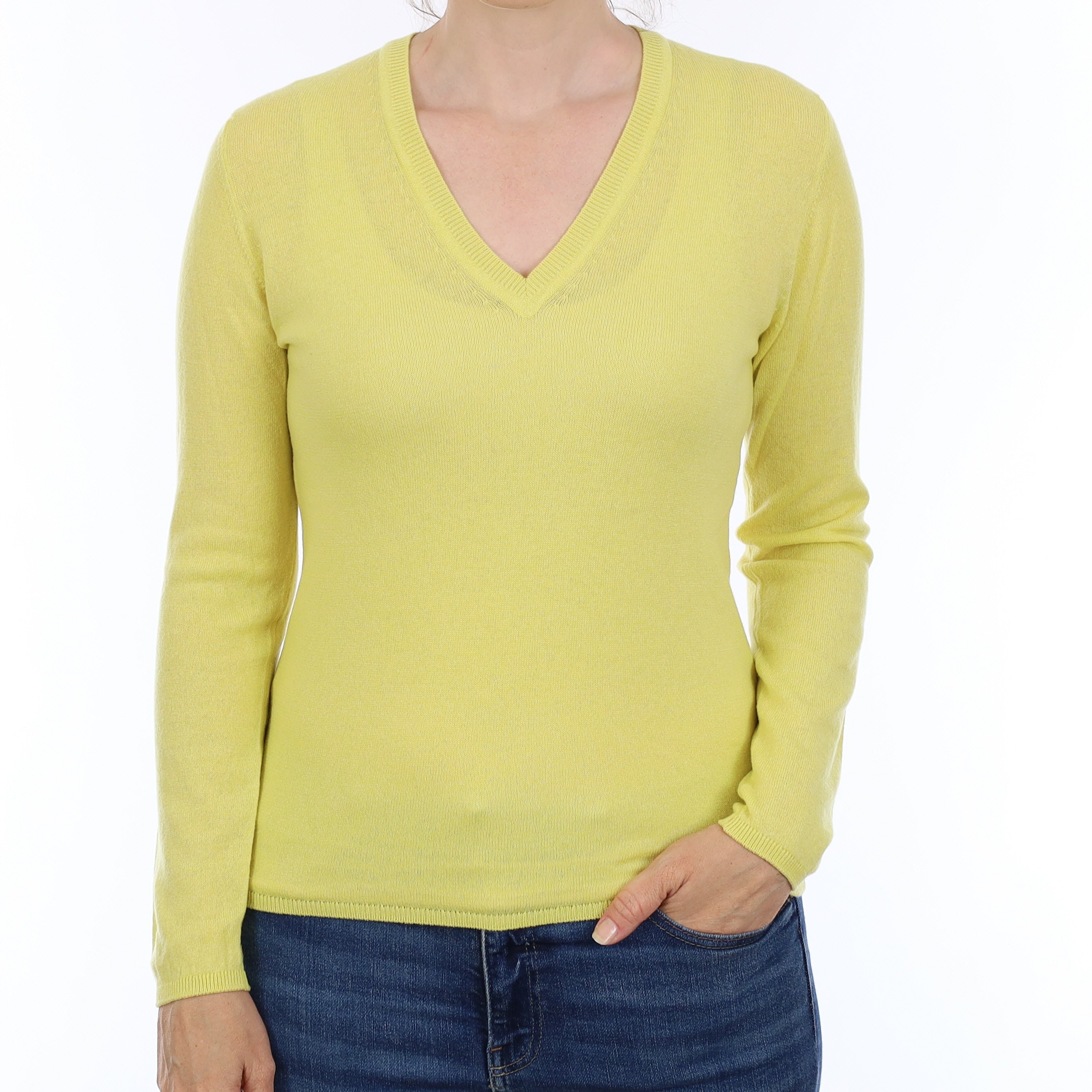 Brand New Scottish Primrose Yellow Cashmere V Neck Jumper Small