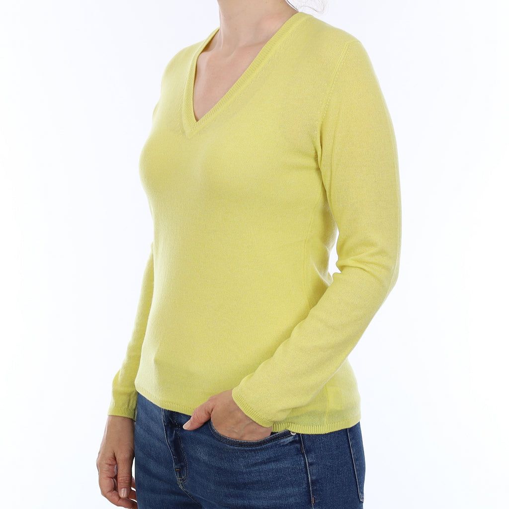 Brand New Scottish Primrose Yellow Cashmere V Neck Jumper Small