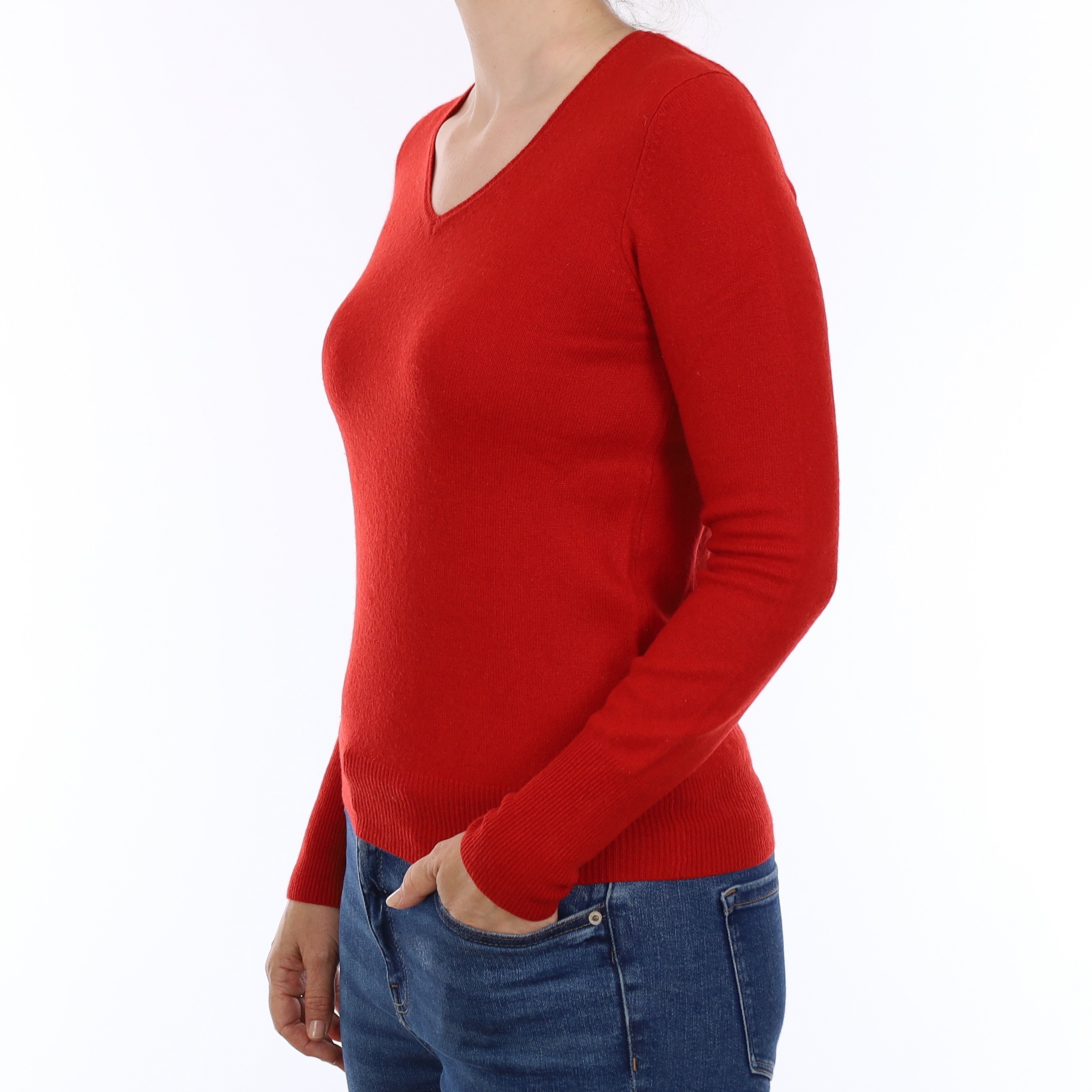 Tomato Red Cashmere V Neck Jumper Small