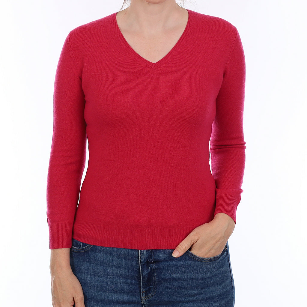 Cherry Pink Cashmere V Neck Jumper Small