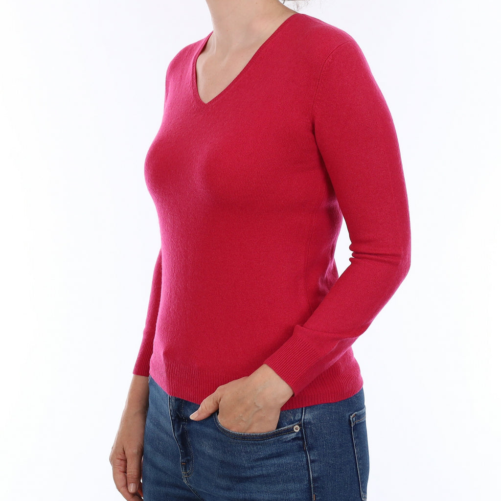 Cherry Pink Cashmere V Neck Jumper Small