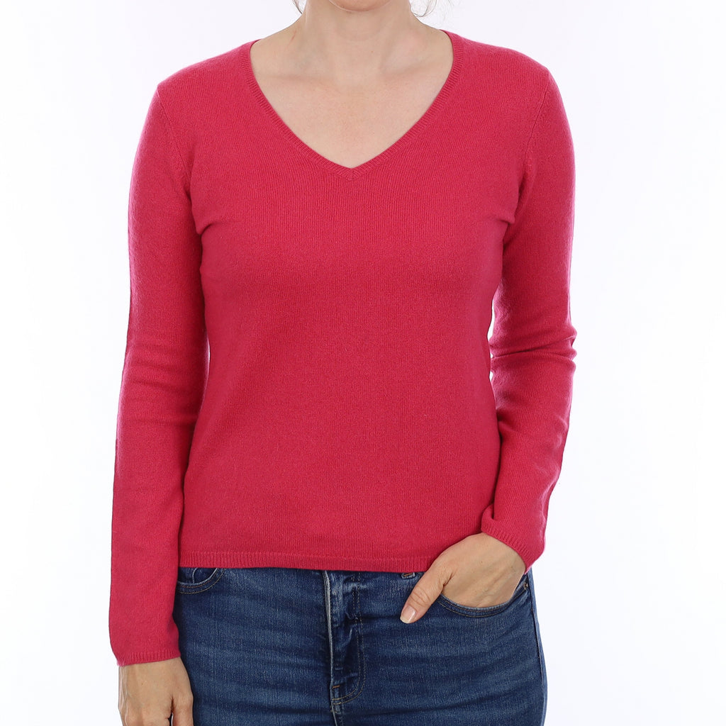 Lupin Pink Cashmere V Neck Jumper Small