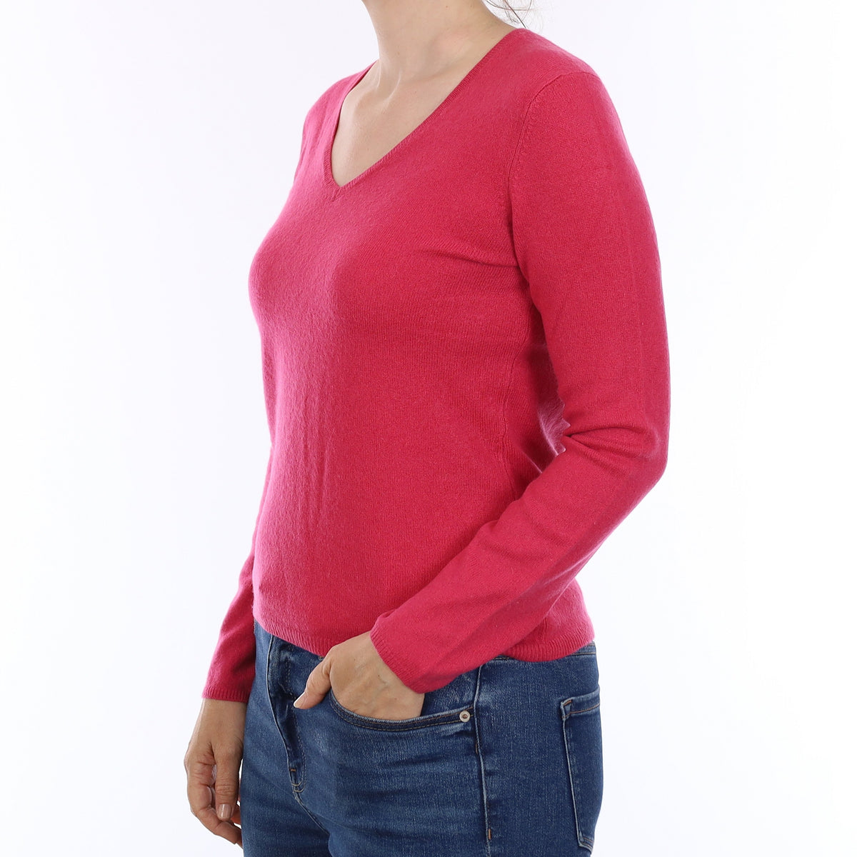 Lupin Pink Cashmere V Neck Jumper Small