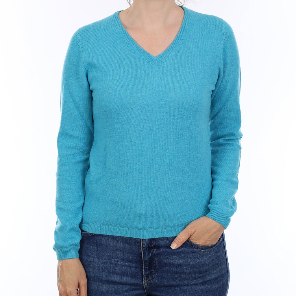 Brand New Turquoise Blue Cashmere V Neck Jumper Small