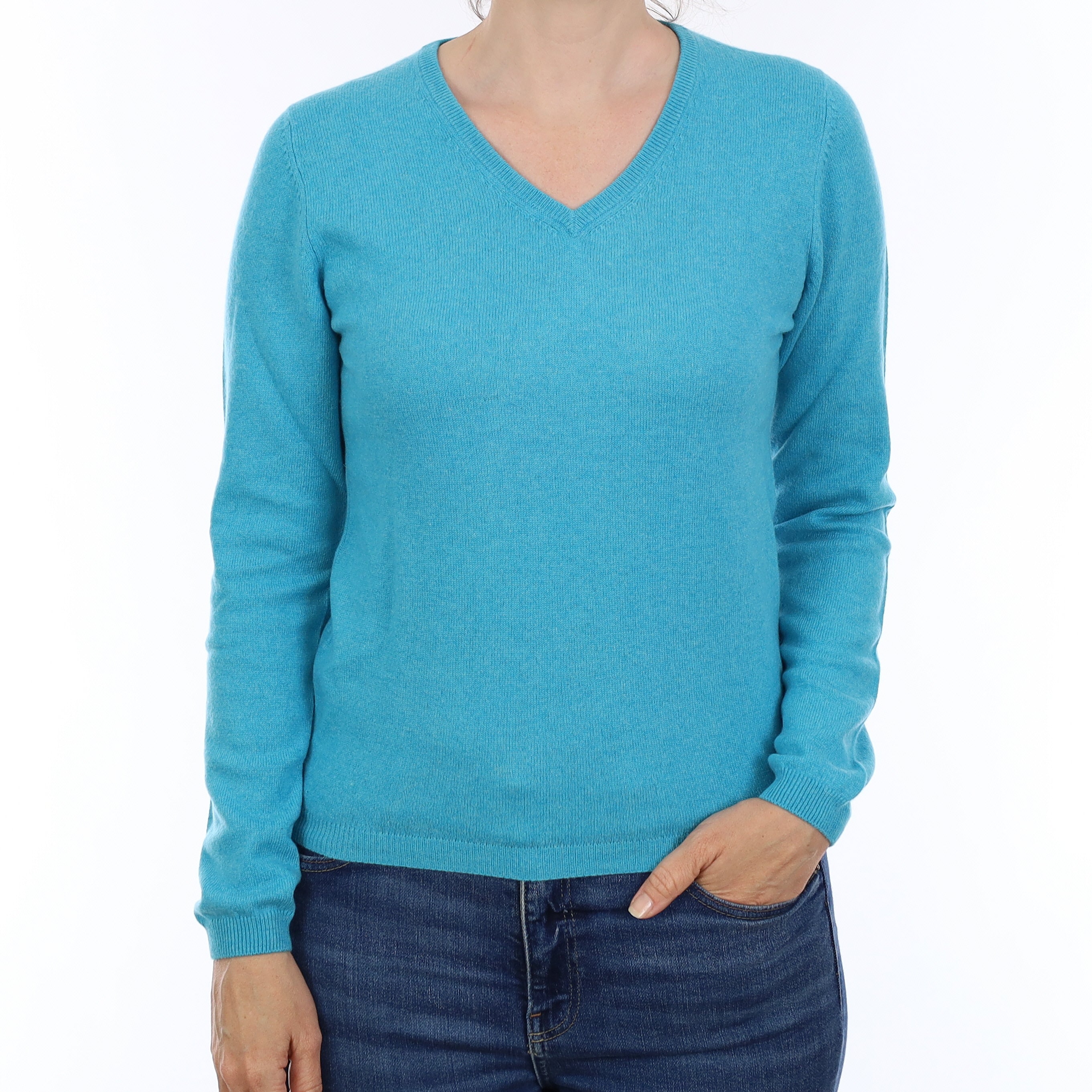 Brand New Turquoise Blue Cashmere V Neck Jumper Small