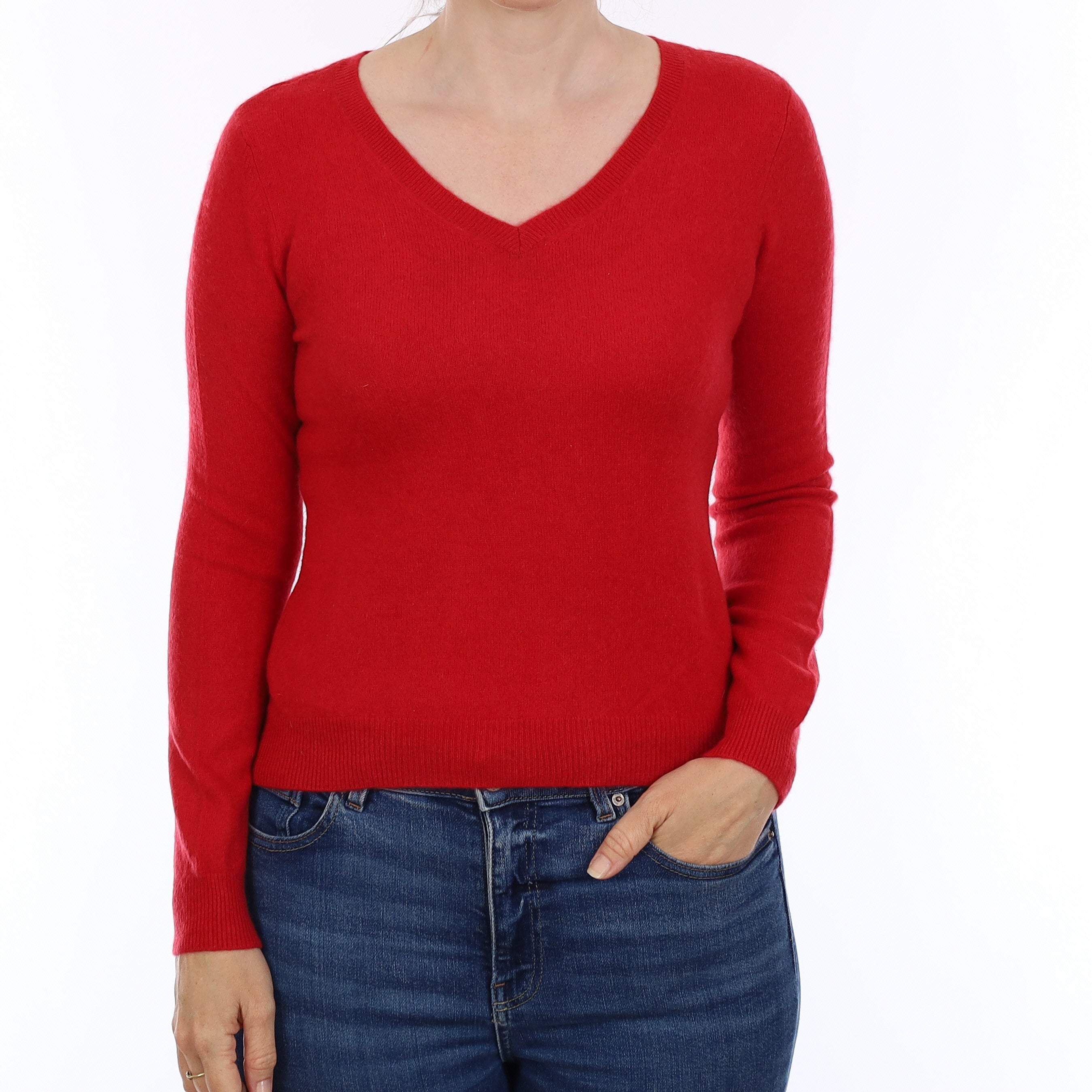 Post Box Red Cashmere V Neck Jumper Small