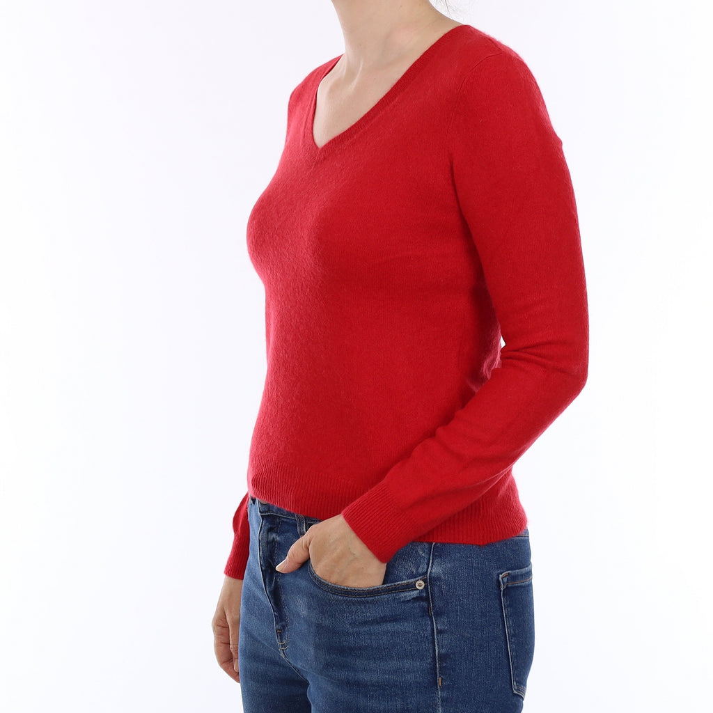 Post Box Red Cashmere V Neck Jumper Small
