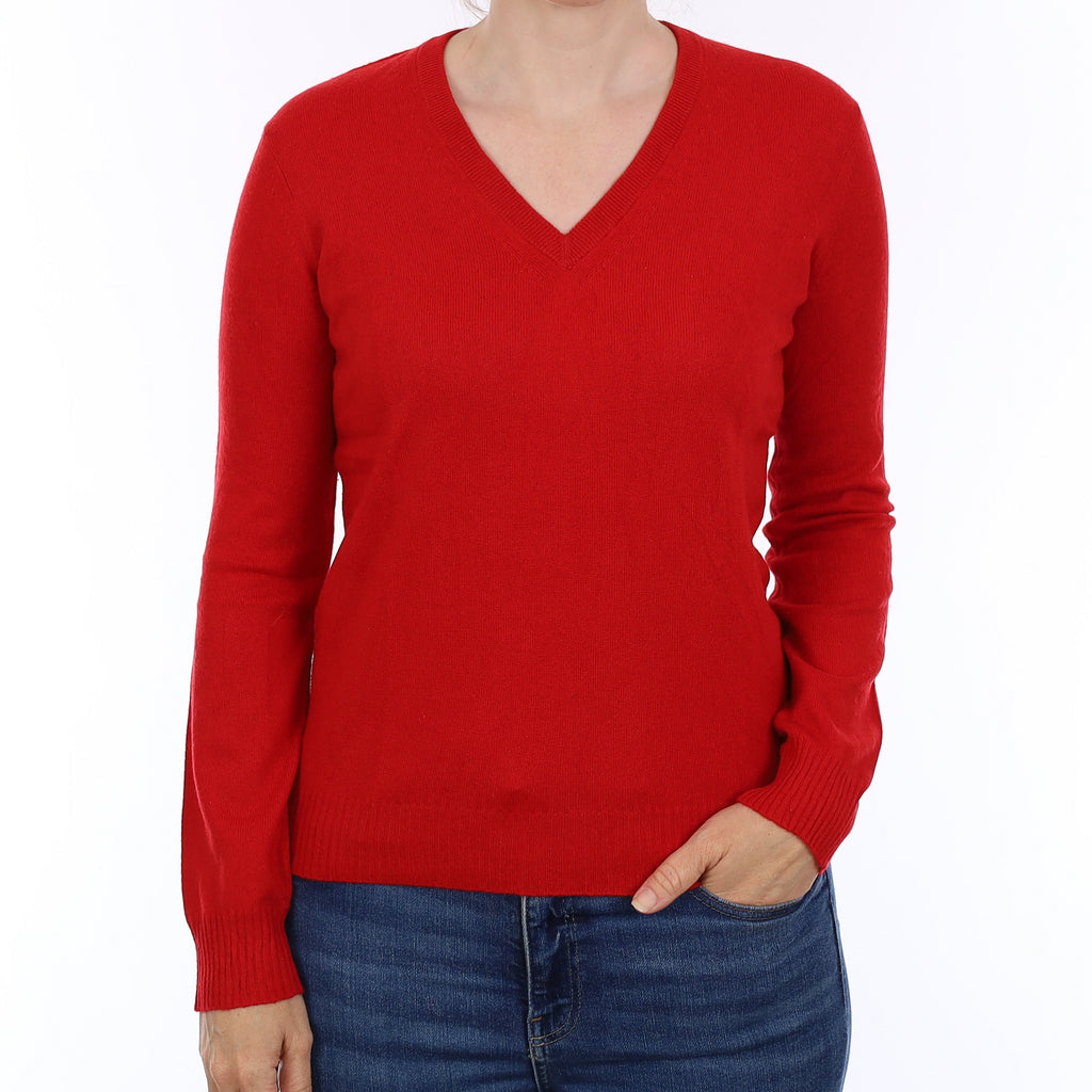 Scarlett Red Cashmere V Neck Jumper Small