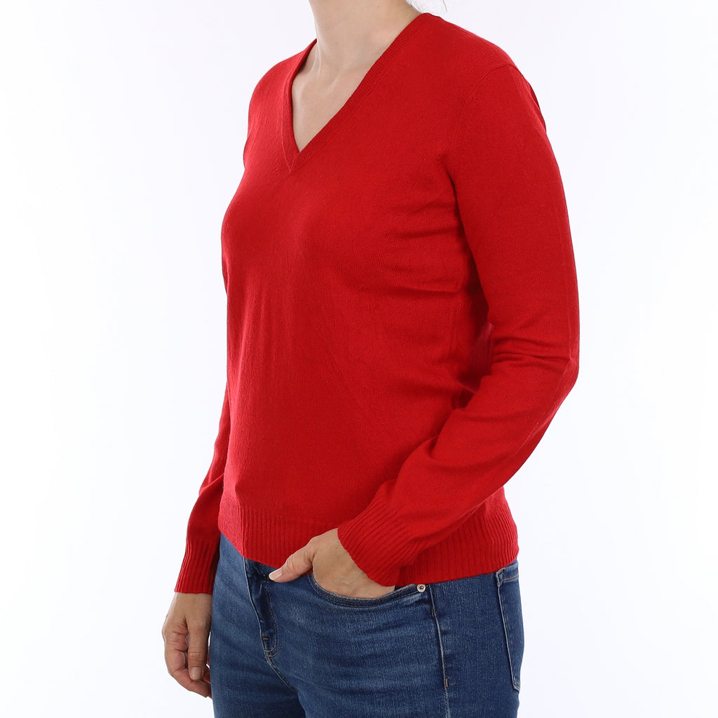 Scarlett Red Cashmere V Neck Jumper Small