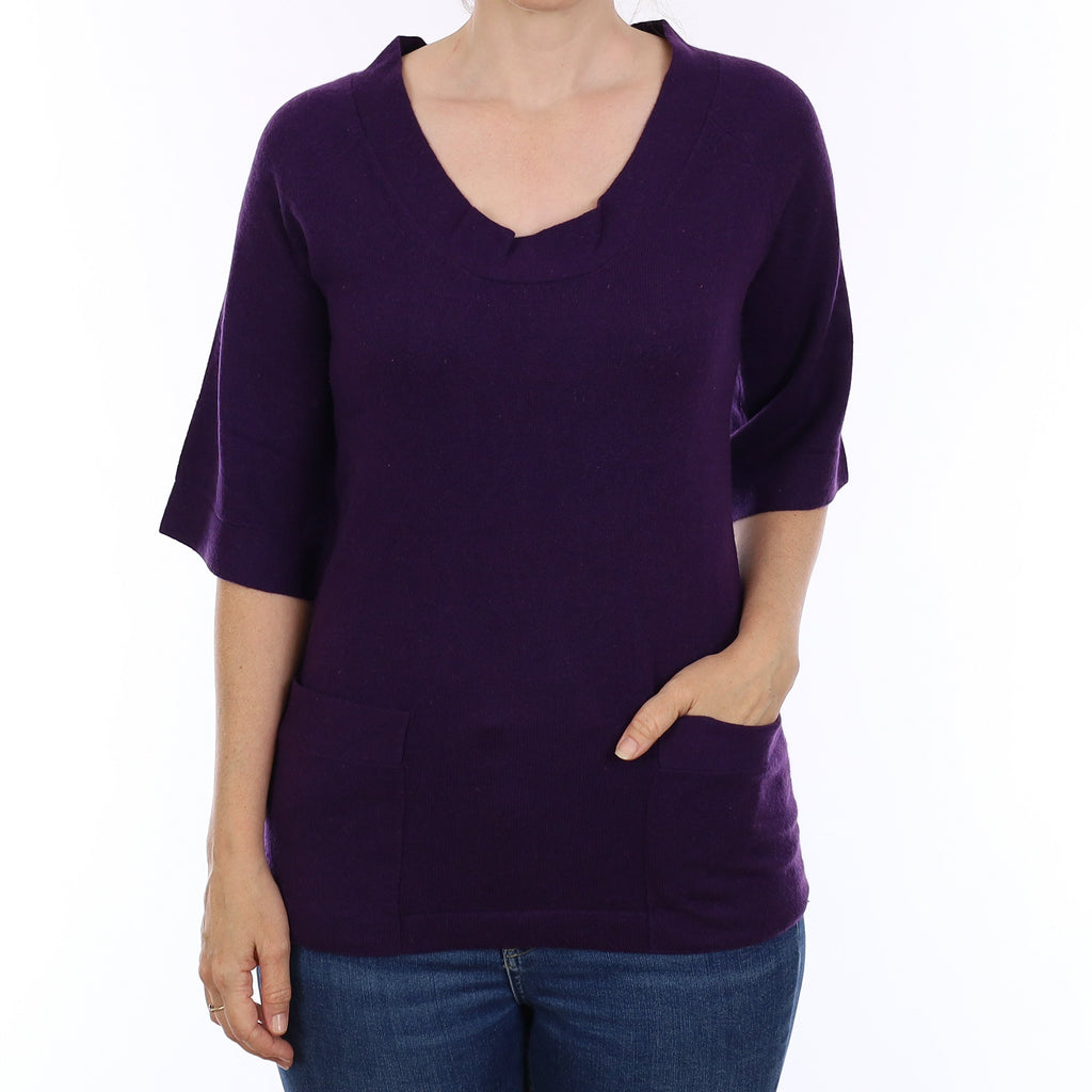 Iris Purple Cashmere Scoop Neck Jumper With Pockets Small