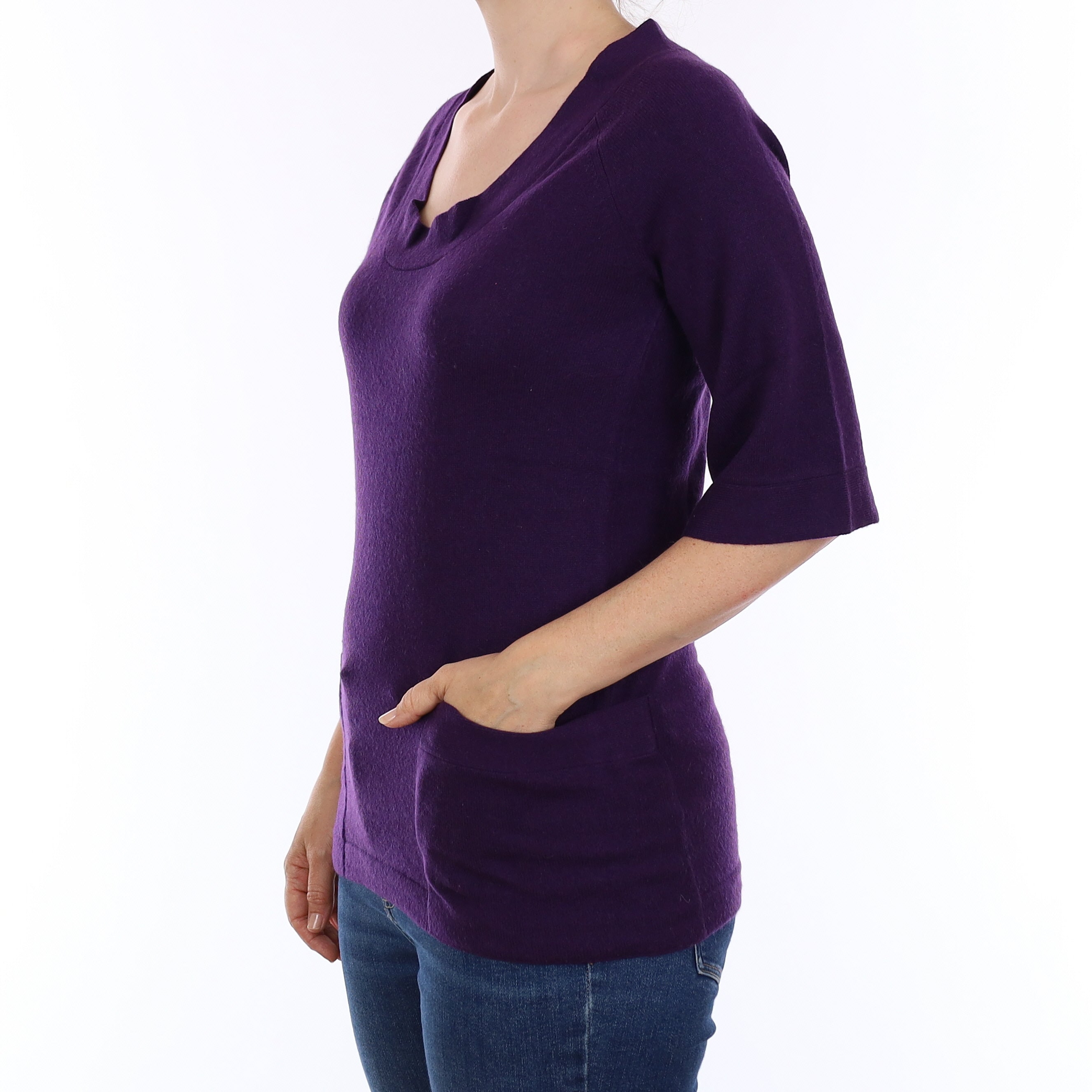 Iris Purple Cashmere Scoop Neck Jumper With Pockets Small
