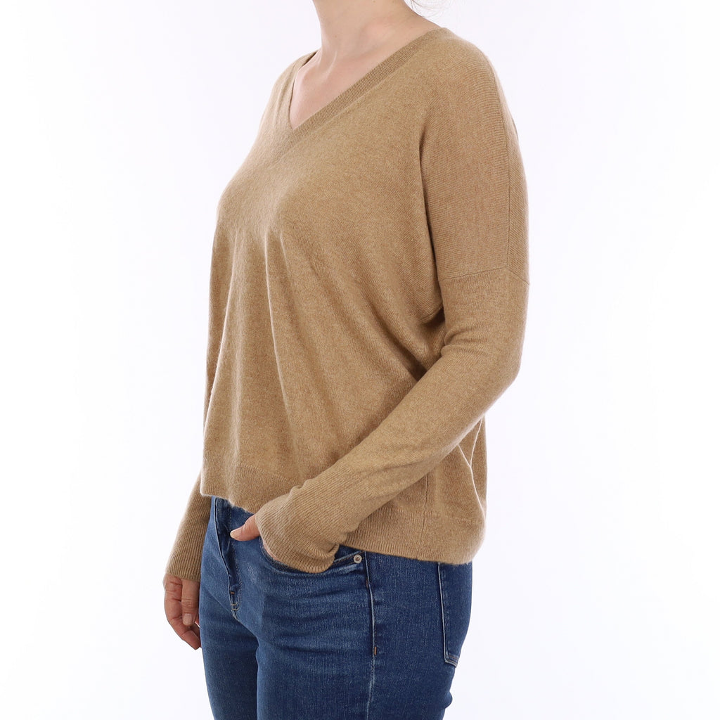 Caramel Brown Cashmere Boxy V Neck Jumper Small