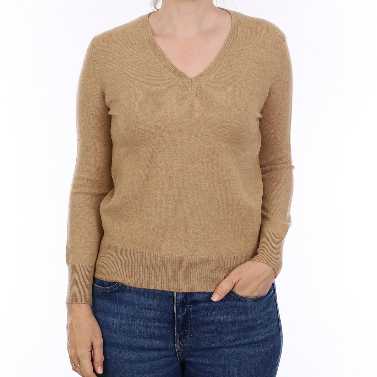 Caramel Brown Cashmere V Neck Jumper Small