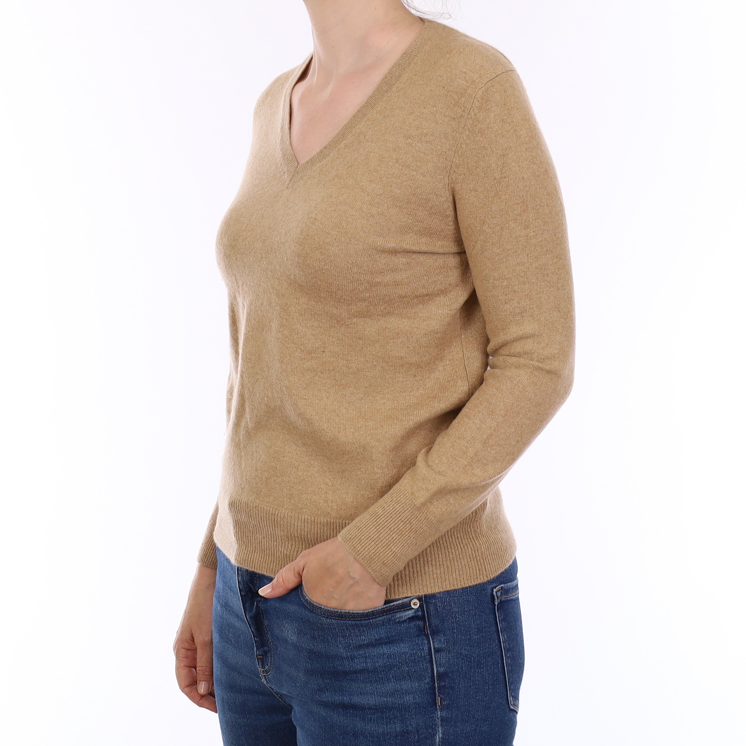 Caramel Brown Cashmere V Neck Jumper Small