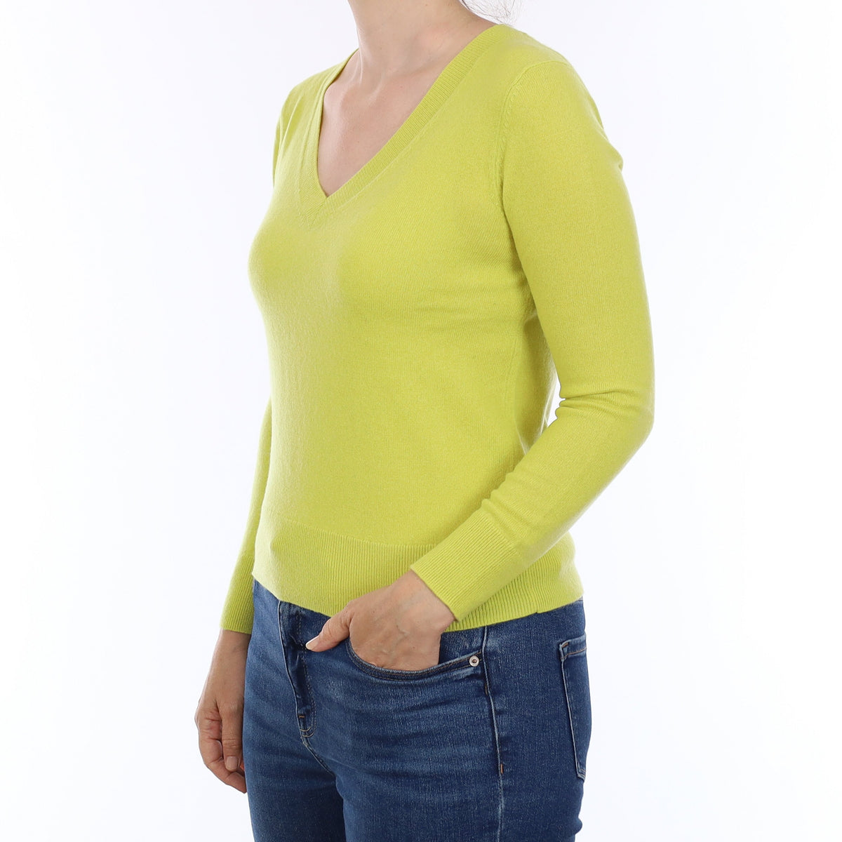 Lime Green Cashmere V Neck Jumper Small