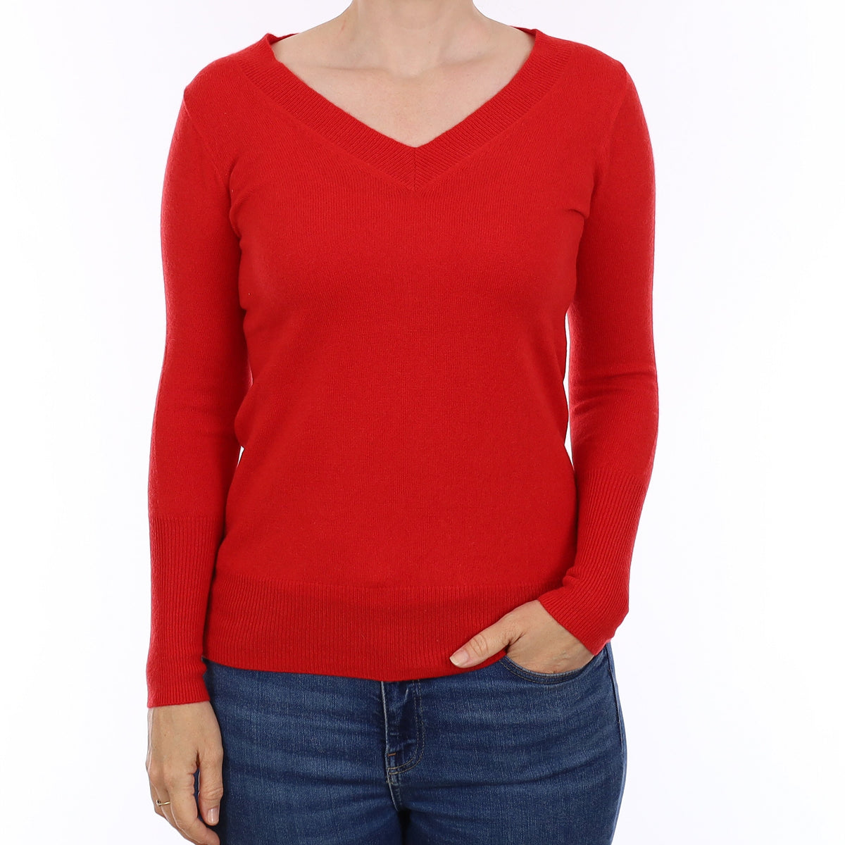 Berry Red Cashmere V Neck Jumper Small