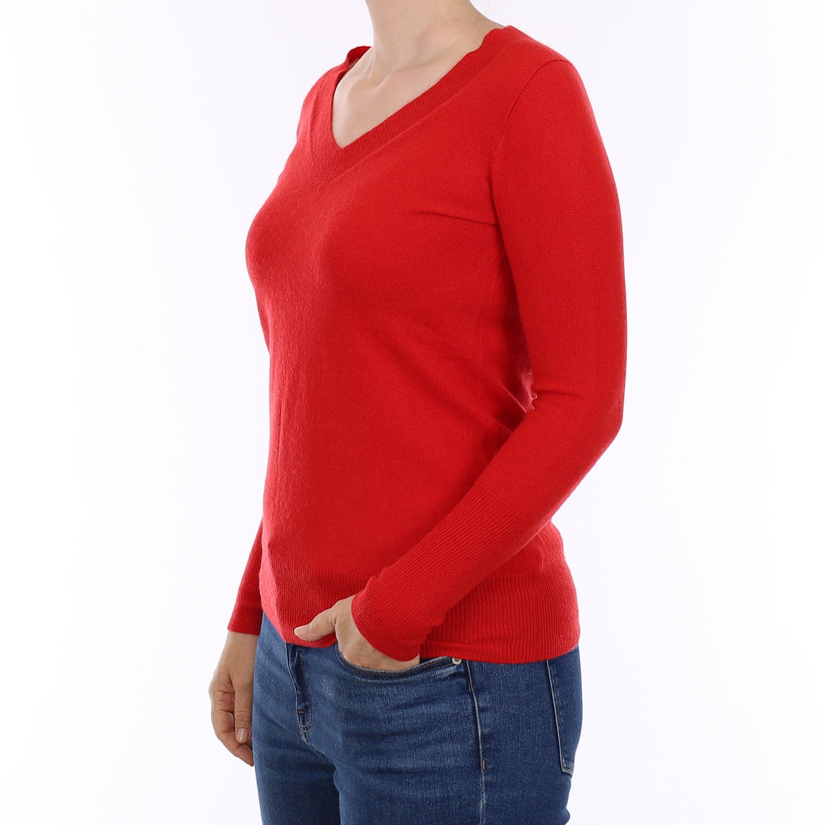 Berry Red Cashmere V Neck Jumper Small