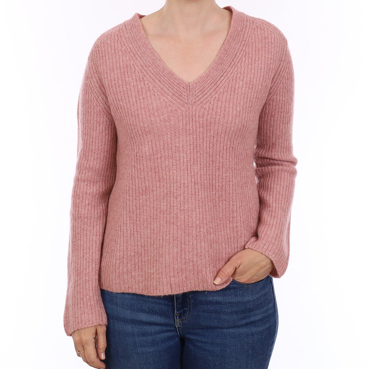 Vince Dusky Rose Chunky Cashmere V Neck Jumper Small