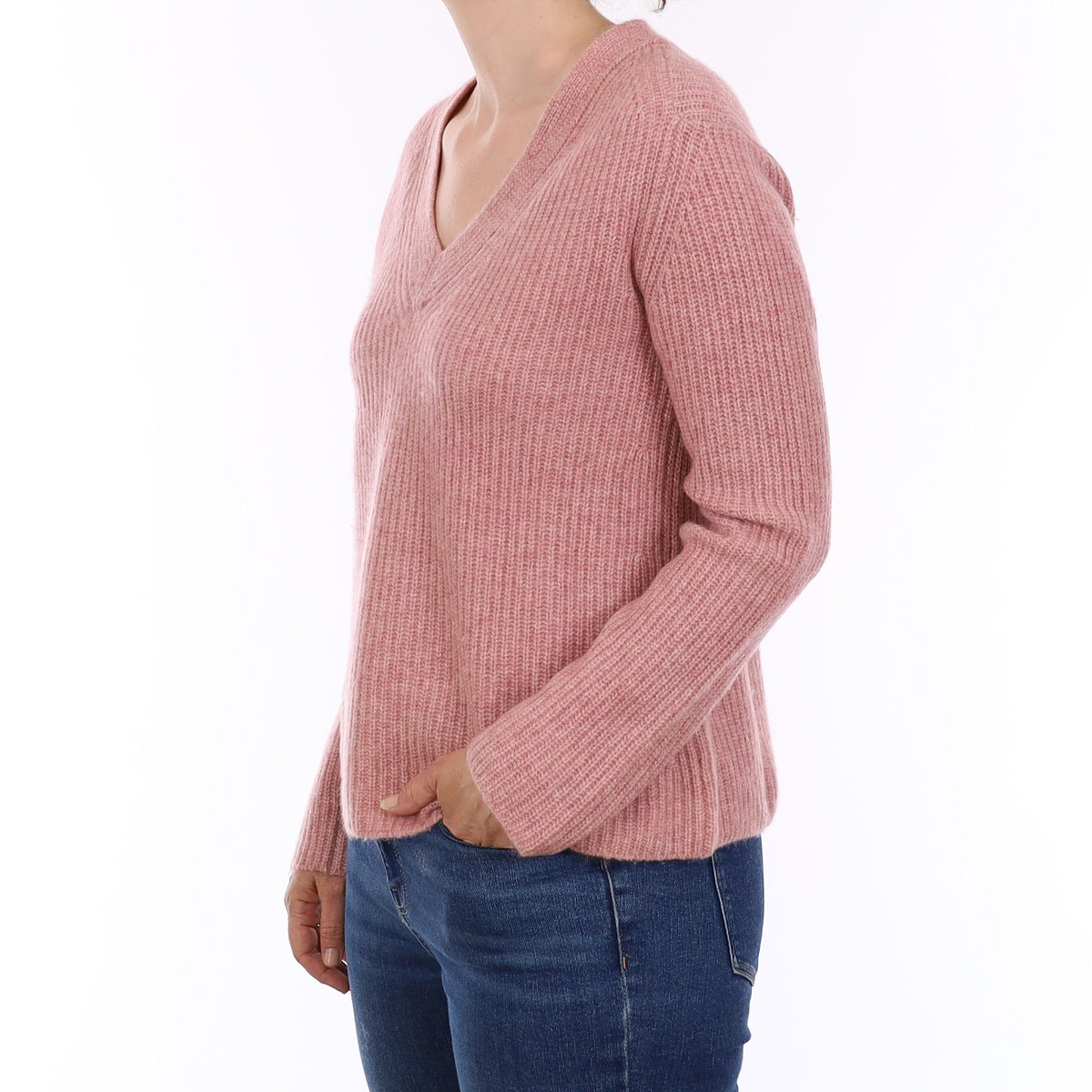 Vince Dusky Rose Chunky Cashmere V Neck Jumper Small
