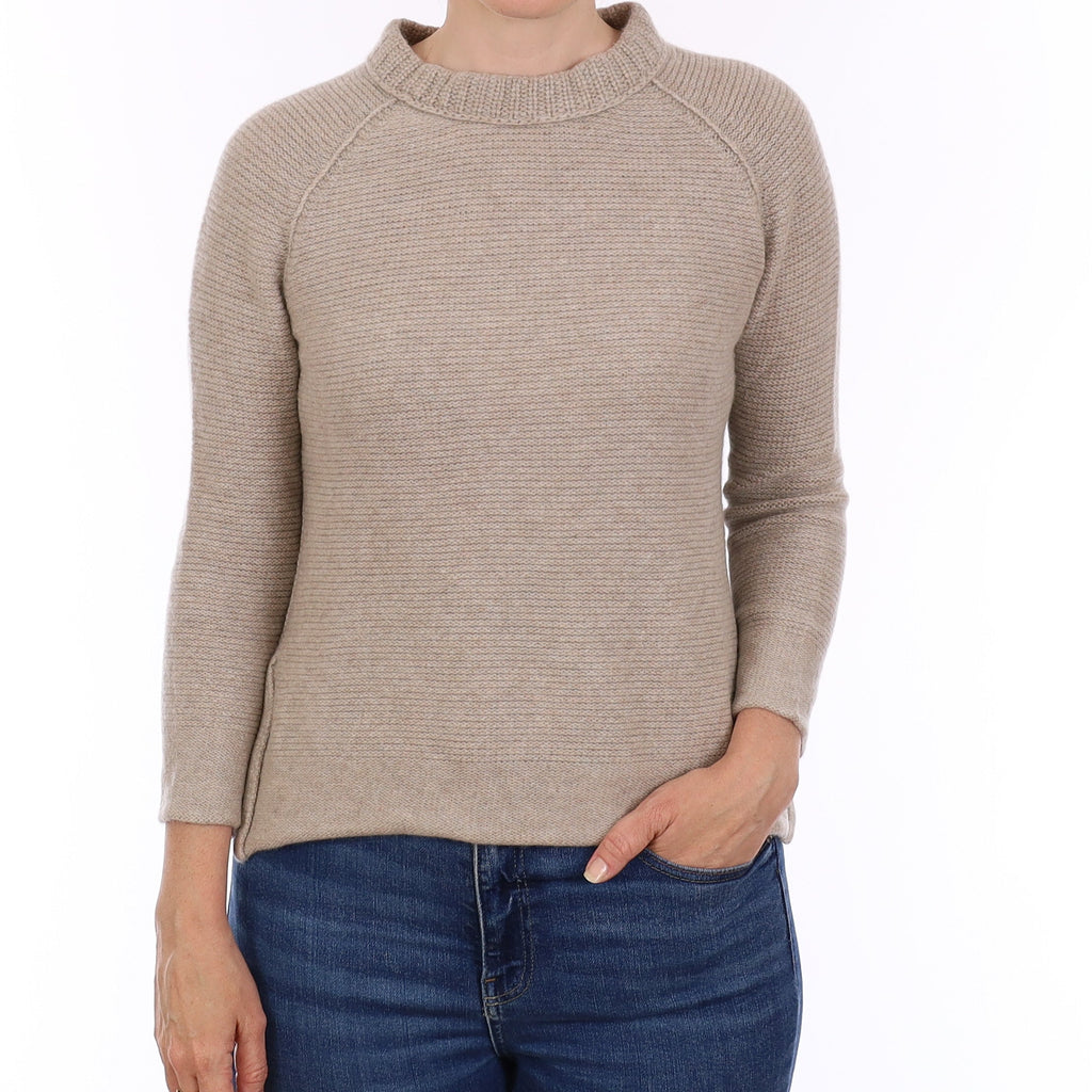 Fawn Chunky Textured Cashmere Crew Neck Jumper Small