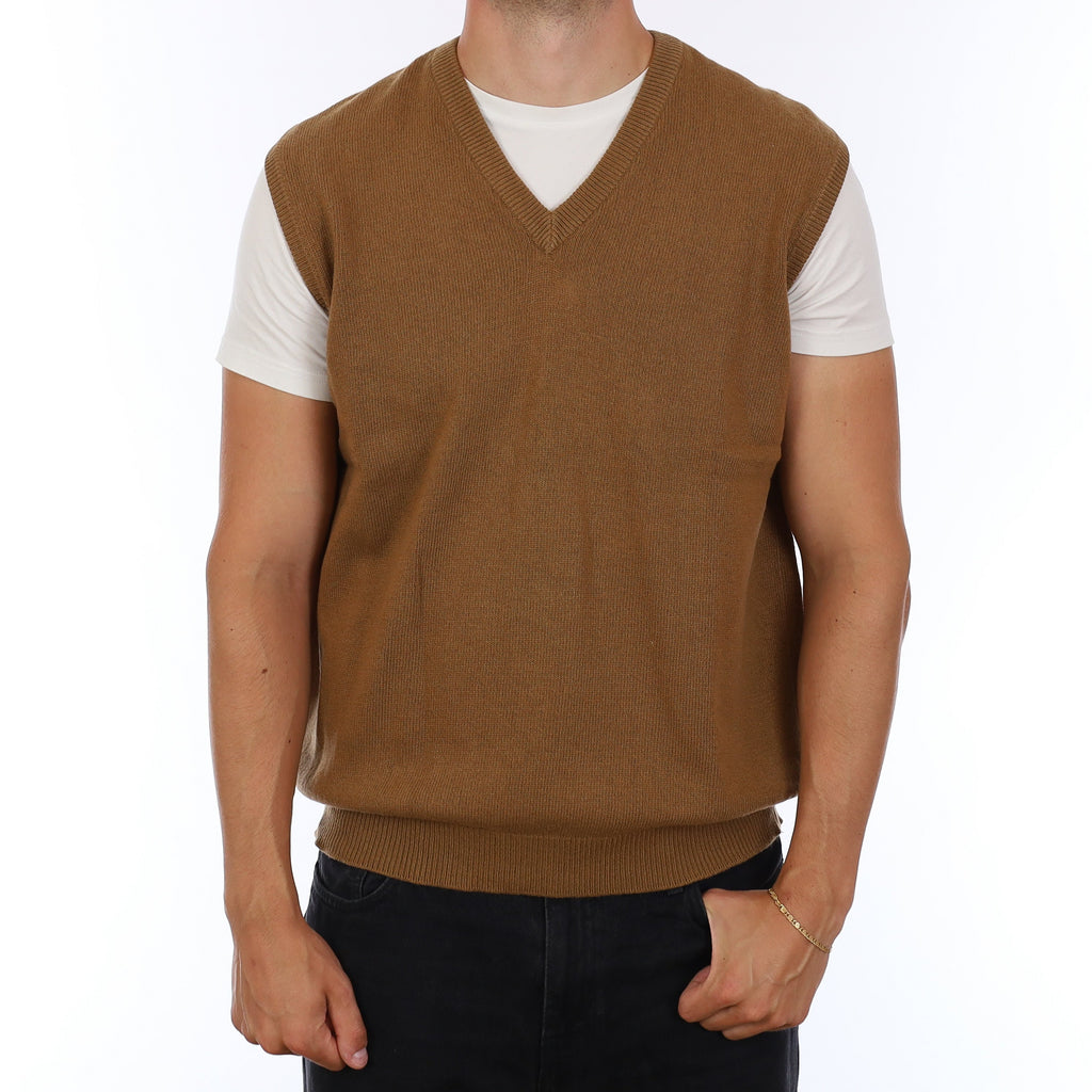 Men's Scottish Butterscotch Cashmere V Neck Tank Top XL