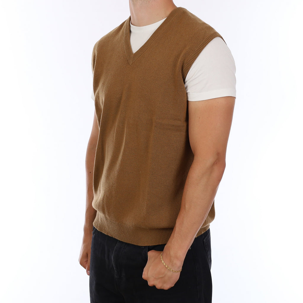 Men's Scottish Butterscotch Cashmere V Neck Tank Top XL