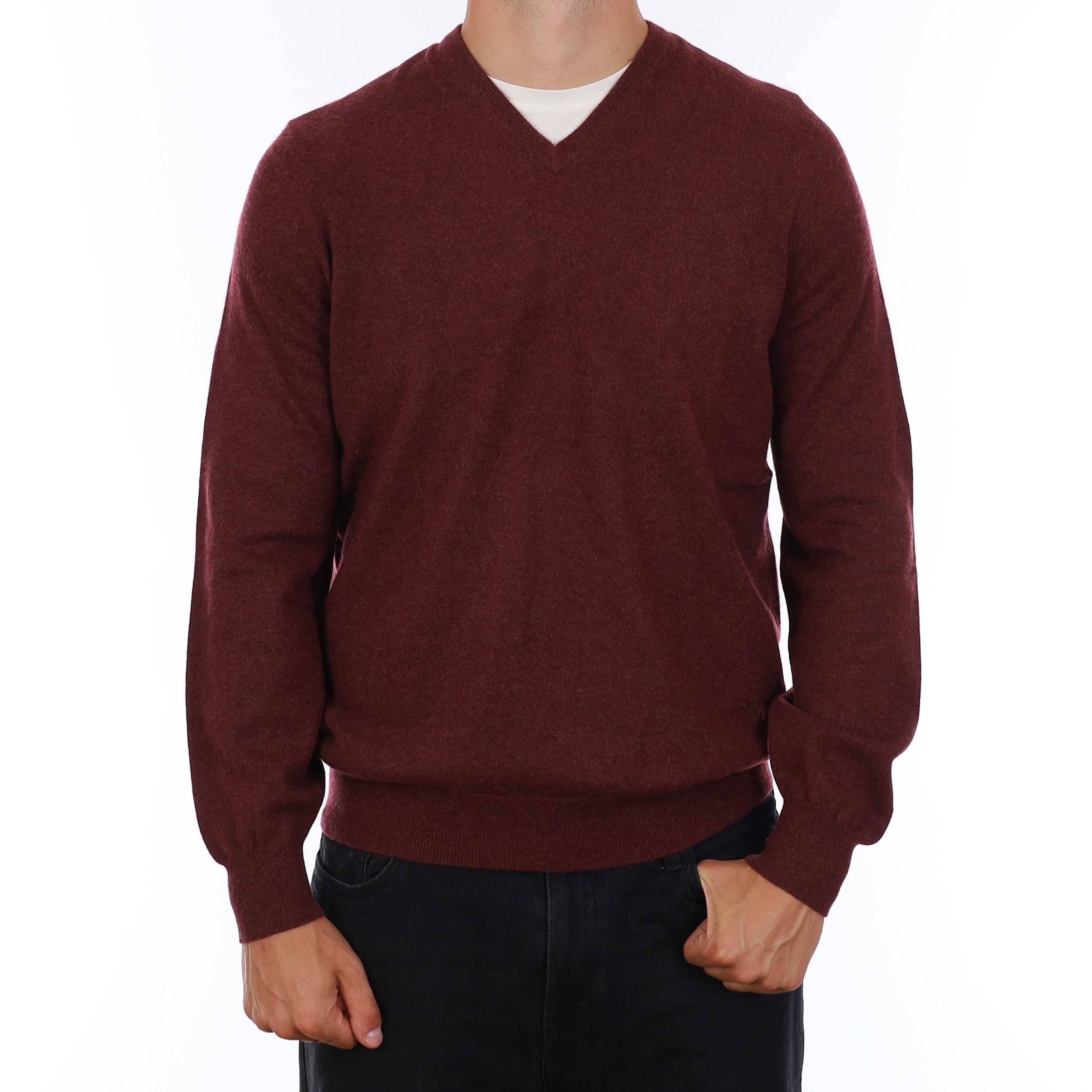 Men's Muted Mulberry Cashmere V Neck Jumper XL