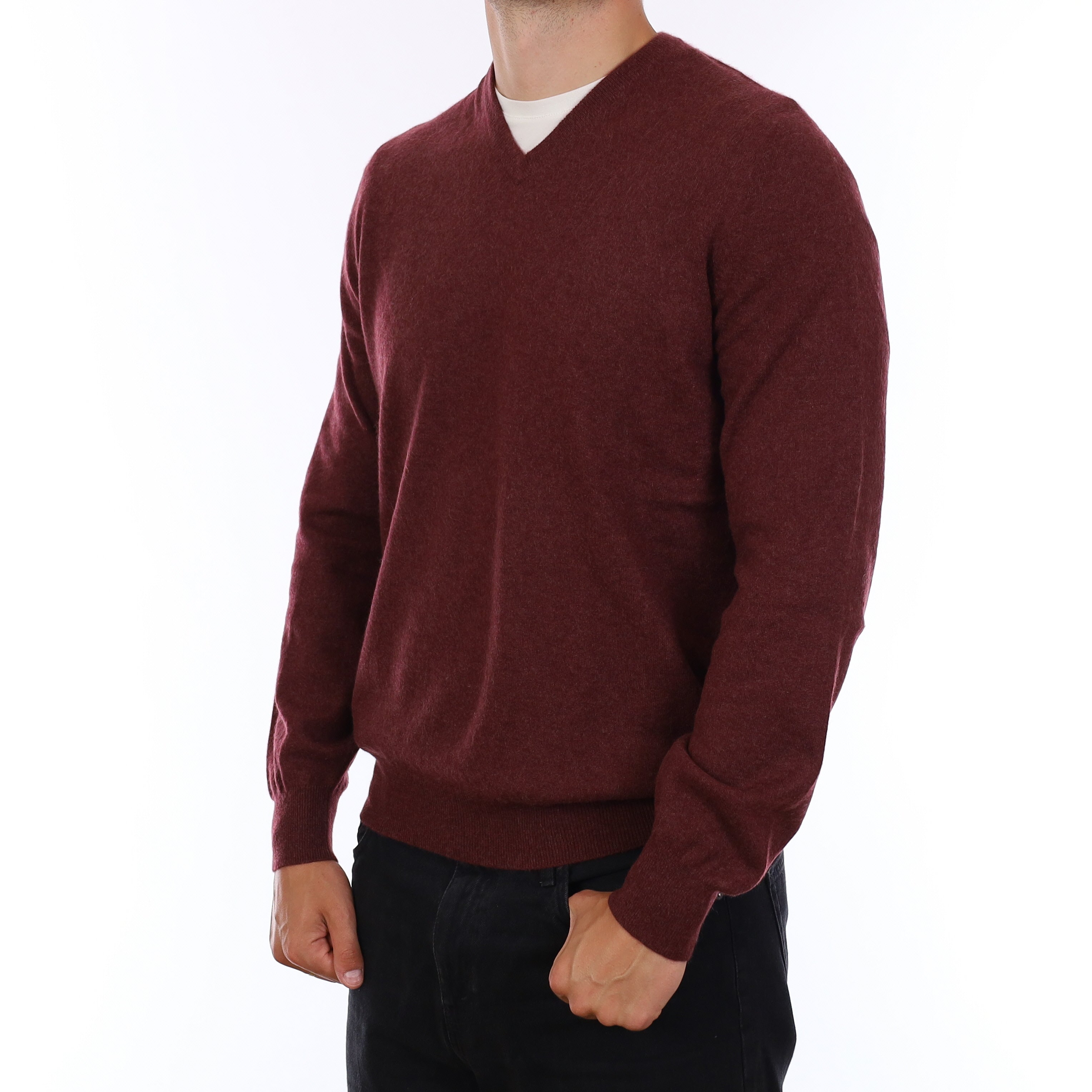 Men's Muted Mulberry Cashmere V Neck Jumper XL