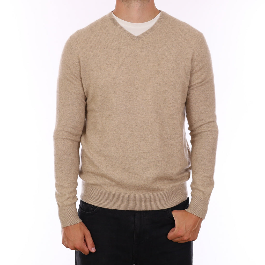 Men's Fawn Cashmere V Neck Jumper XL