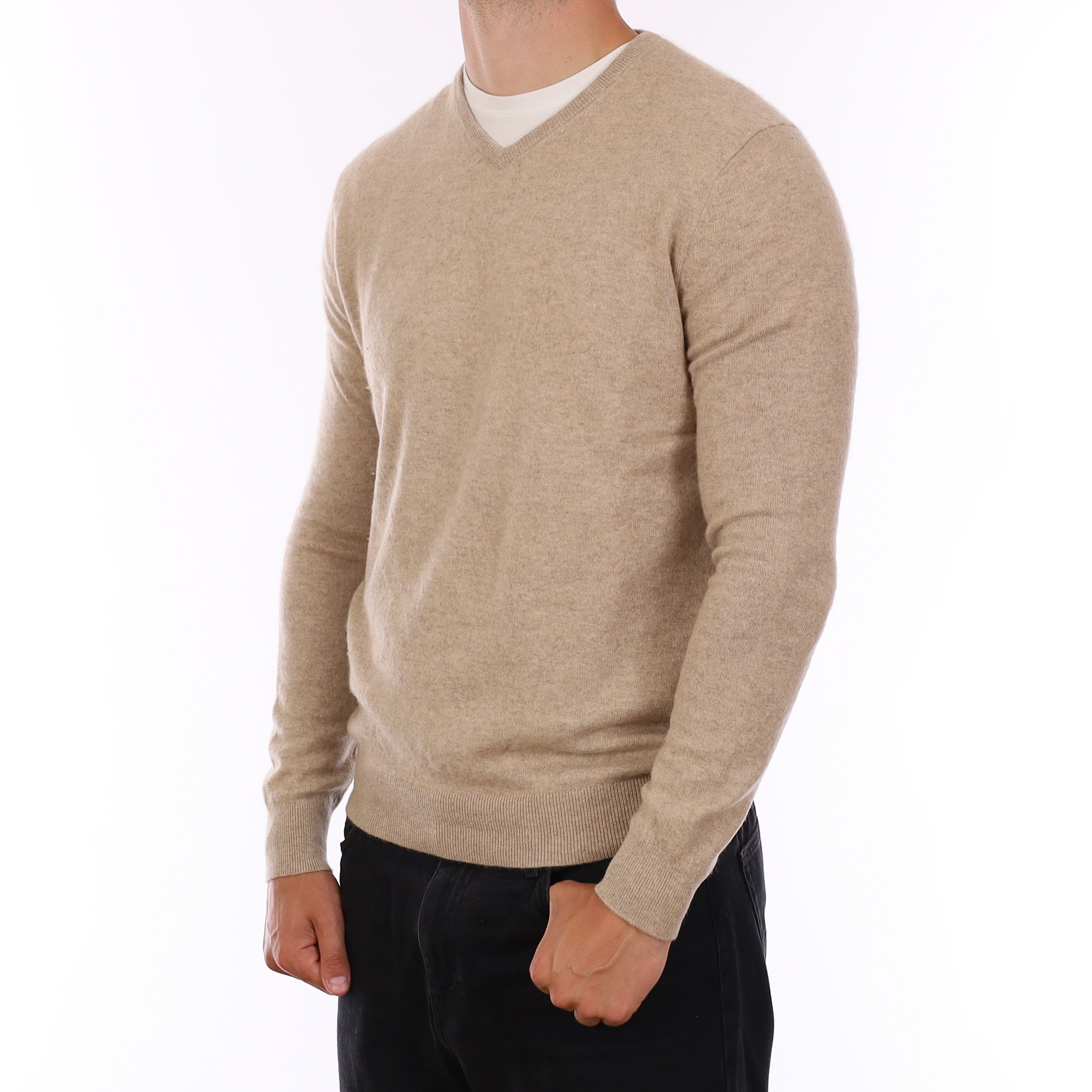 Men's Fawn Cashmere V Neck Jumper XL