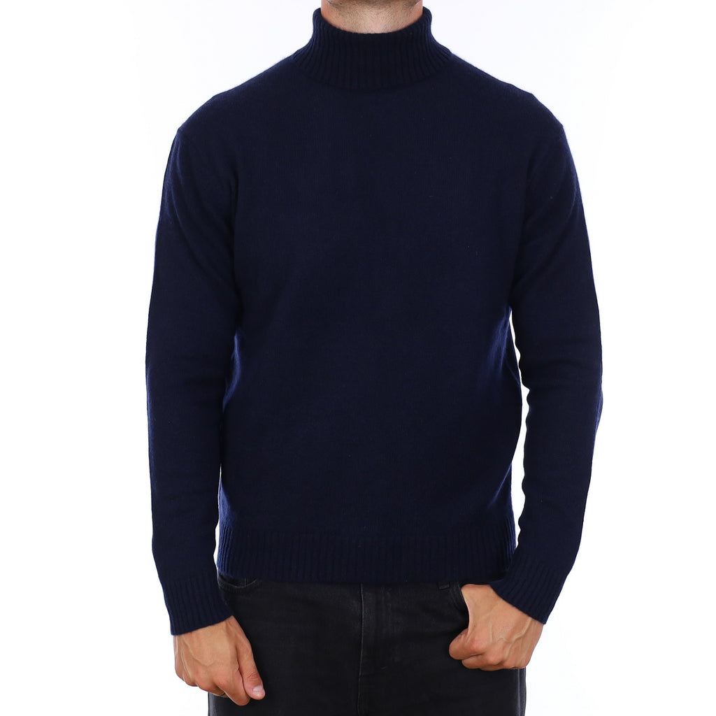 Men's Navy Chunky Knit Cashmere Polo Neck Jumper XL
