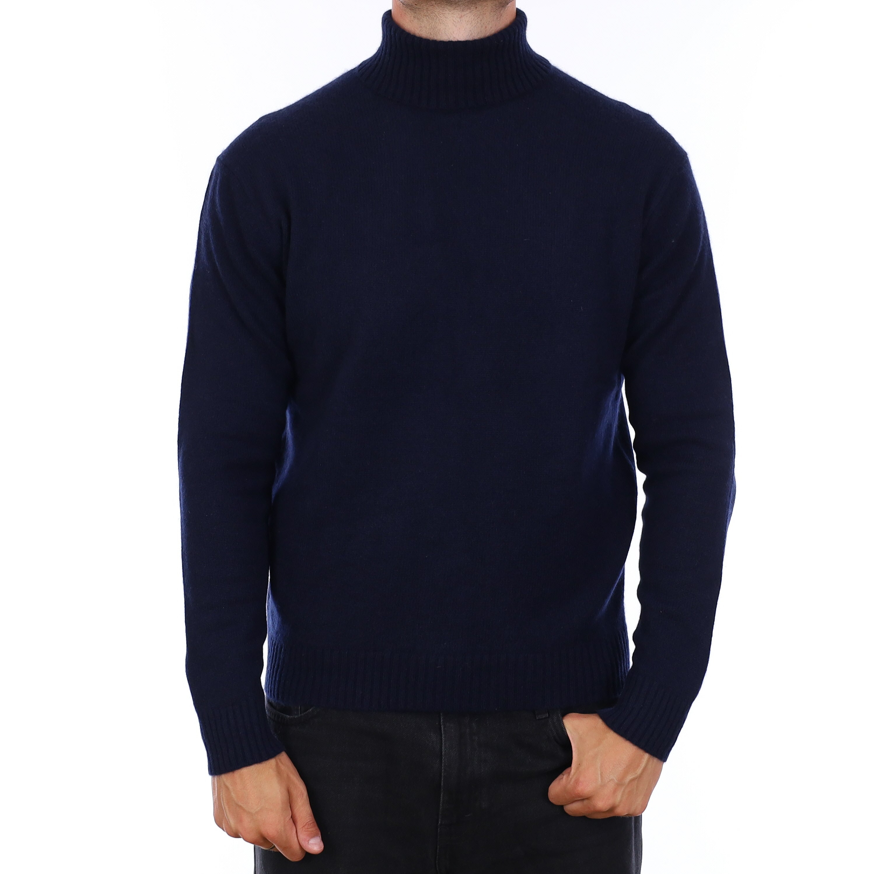 Men's Navy Chunky Knit Cashmere Polo Neck Jumper XL