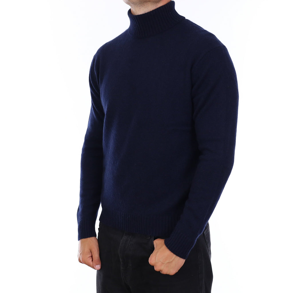 Men's Navy Chunky Knit Cashmere Polo Neck Jumper XL
