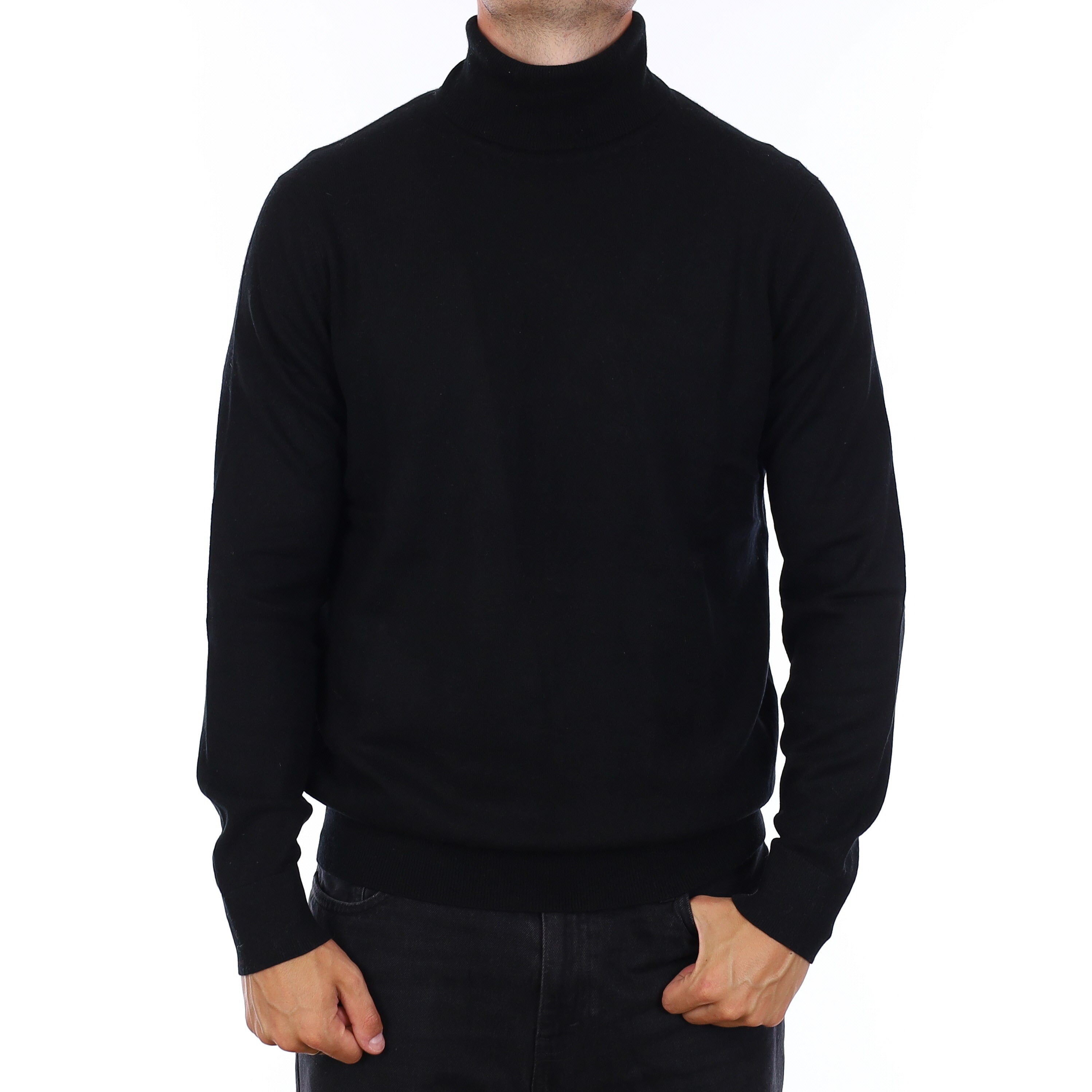 Men's Black Cashmere Polo Neck Jumper XL