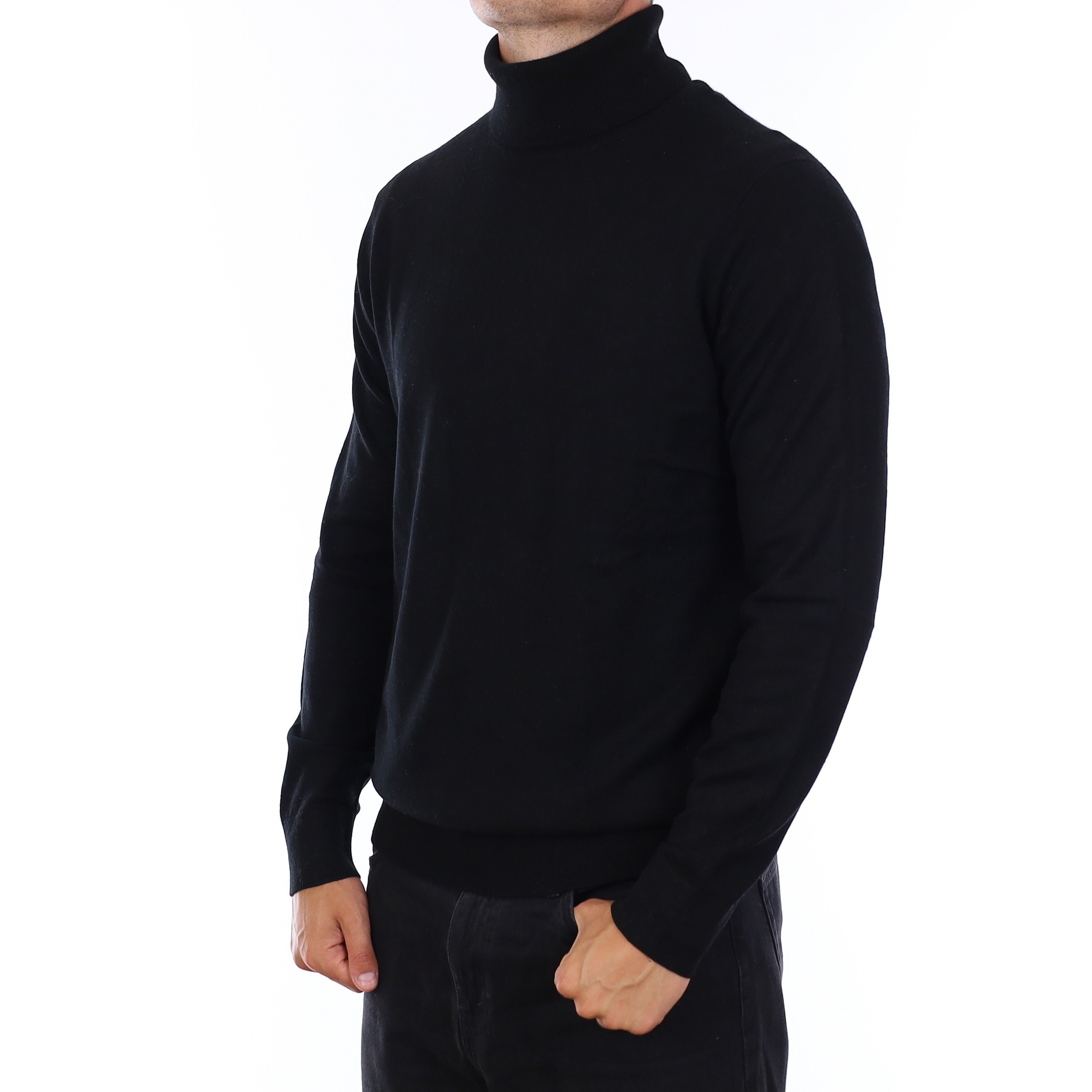 Men's Black Cashmere Polo Neck Jumper XL