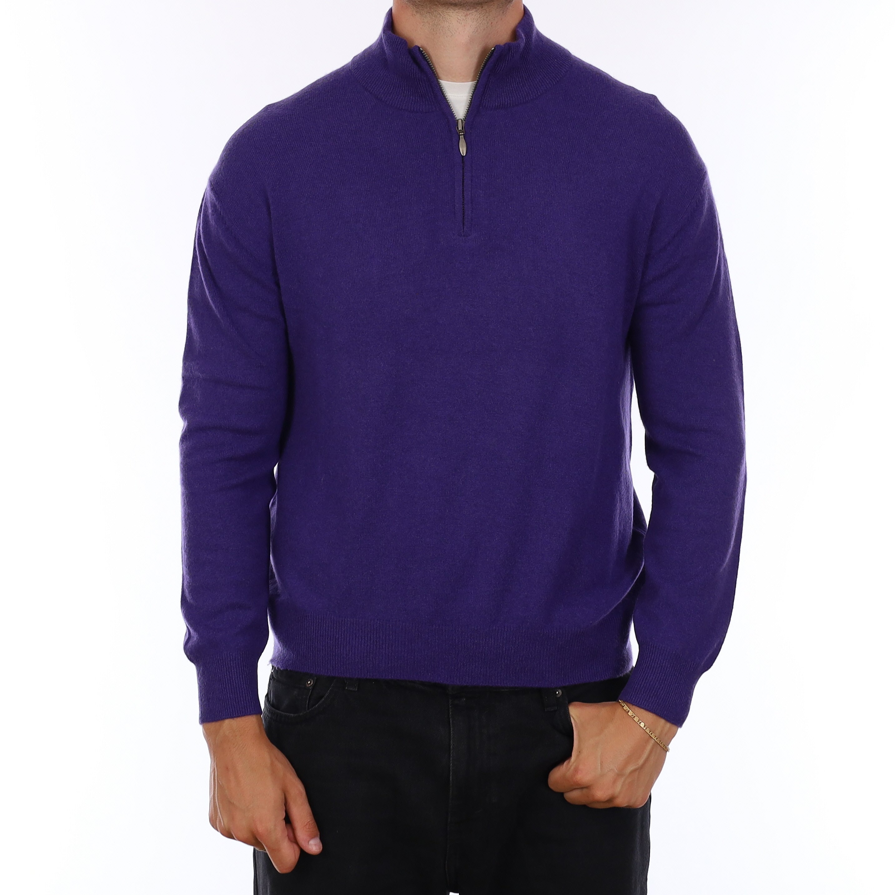 Men's Iris Purple Cashmere 1/4 Zip Jumper XL