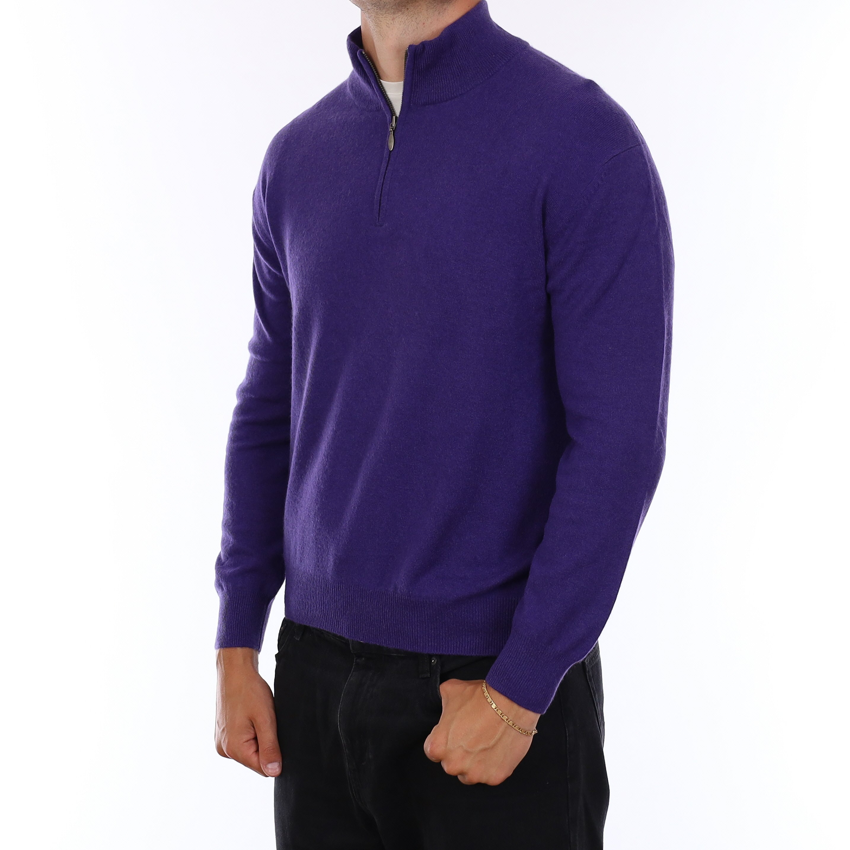 Men's Iris Purple Cashmere 1/4 Zip Jumper XL