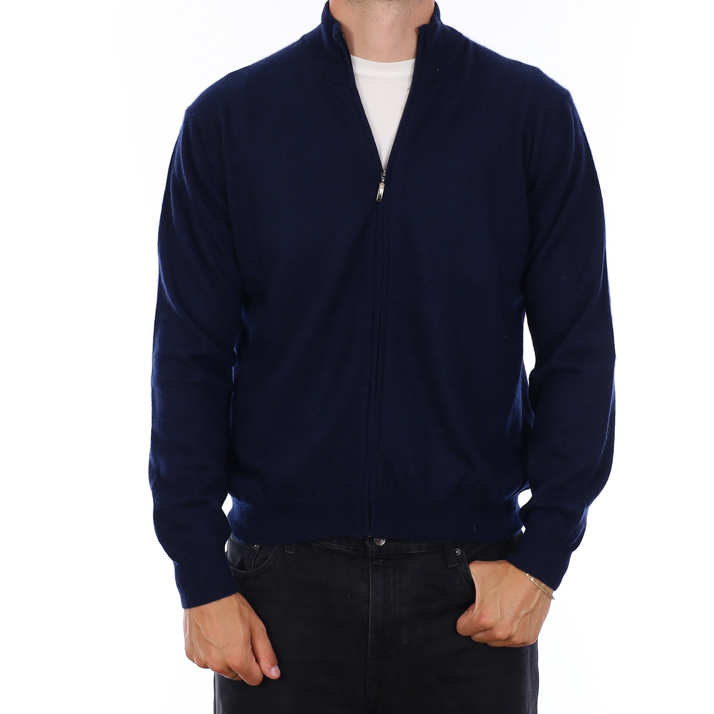 Men's Navy Cashmere Zip Up Cardigan XL