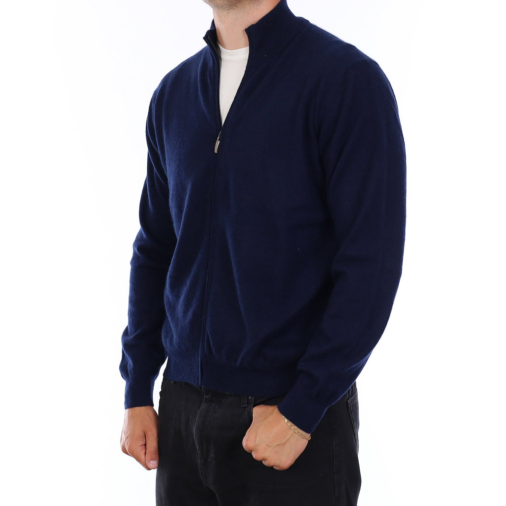 Men's Navy Cashmere Zip Up Cardigan XL