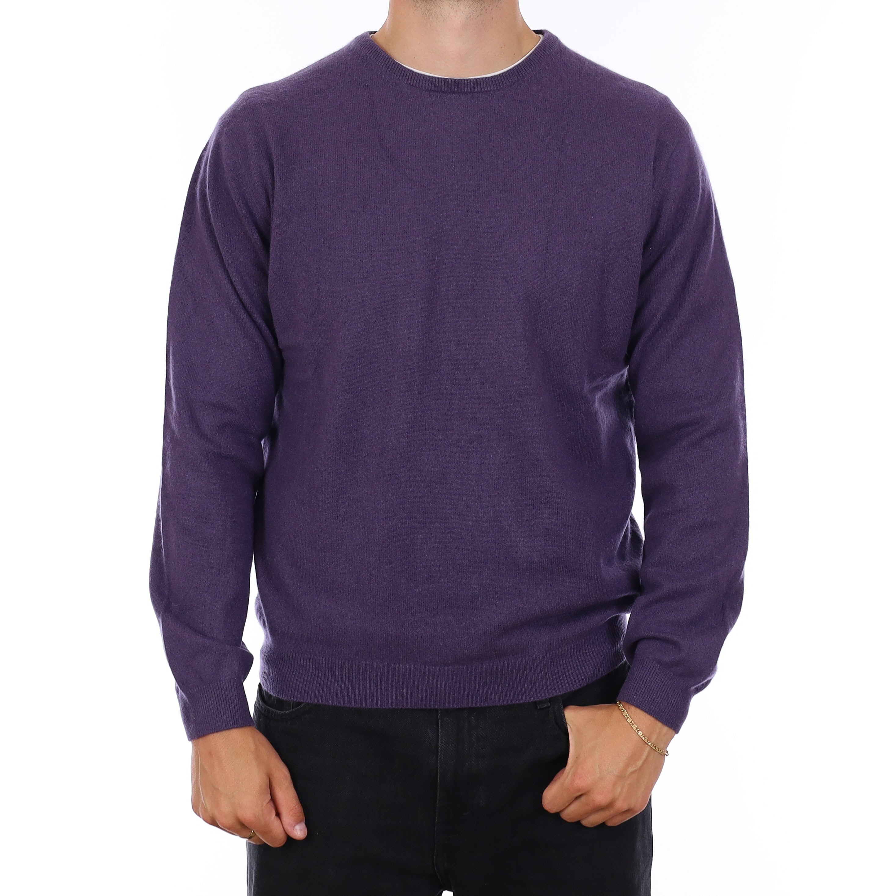 Men's Amethyst Purple Cashmere Crew Neck Jumper XL