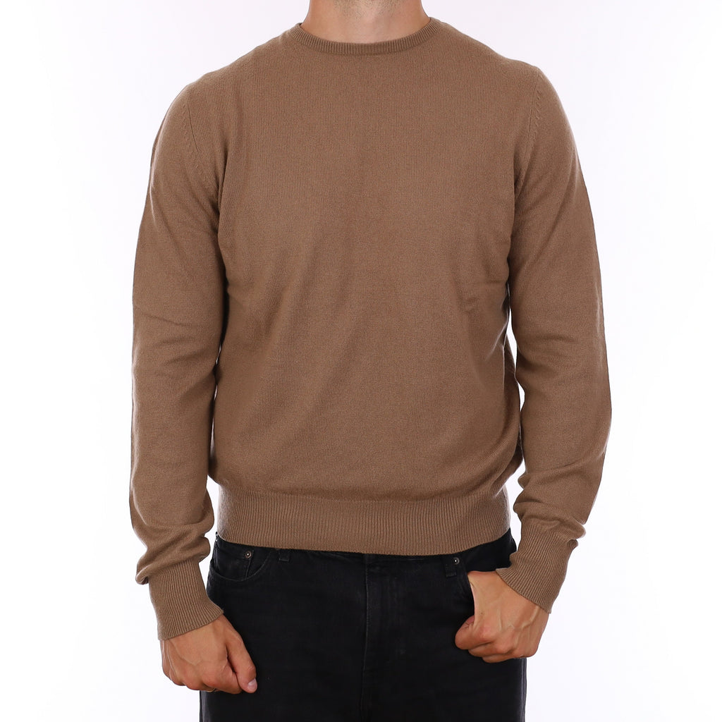 Men's Taupe Brown Cashmere Crew Neck Jumper XL