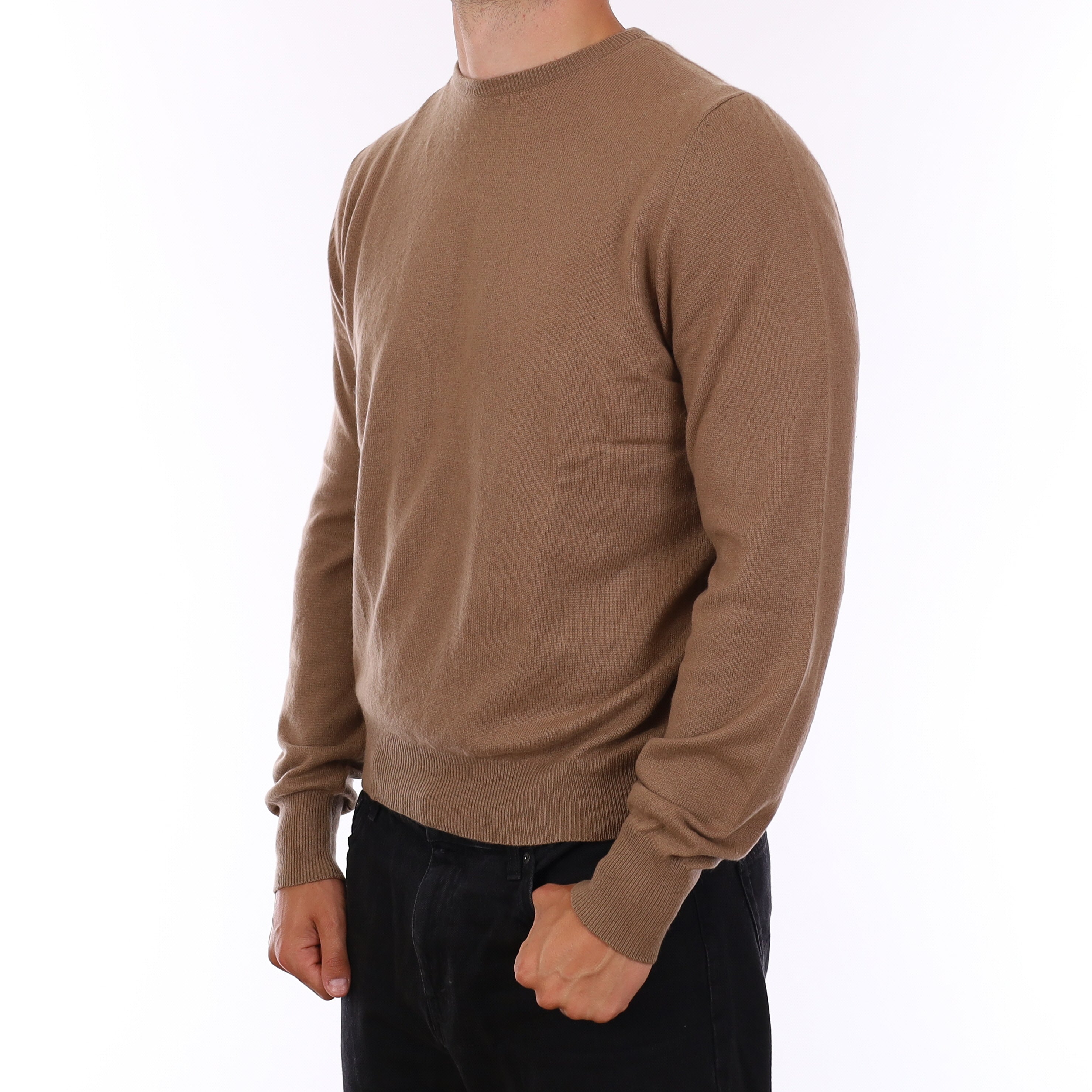 Men's Taupe Brown Cashmere Crew Neck Jumper XL