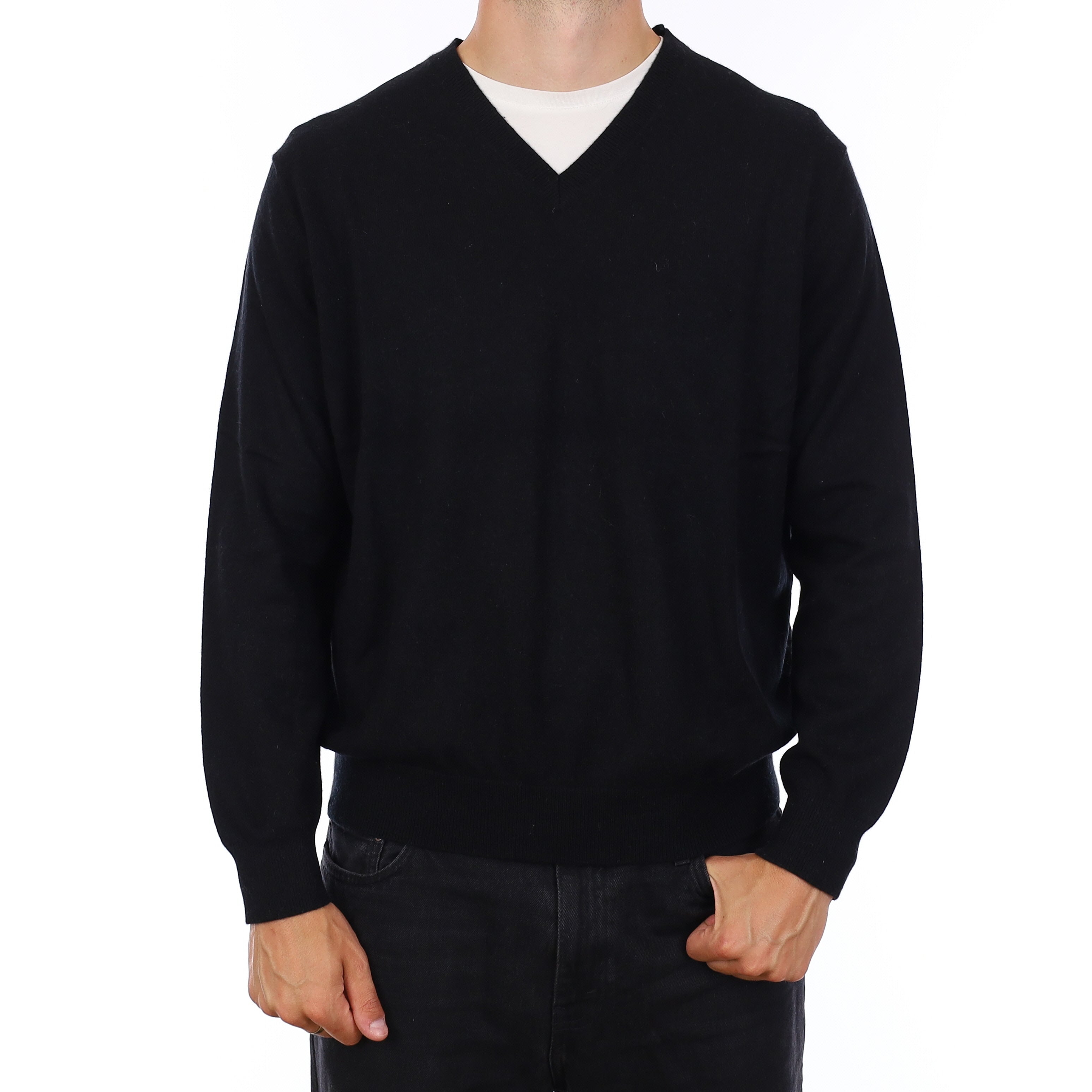 Men's Black Cashmere V Neck Jumper XL