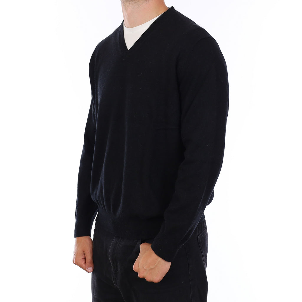 Men's Black Cashmere V Neck Jumper XL